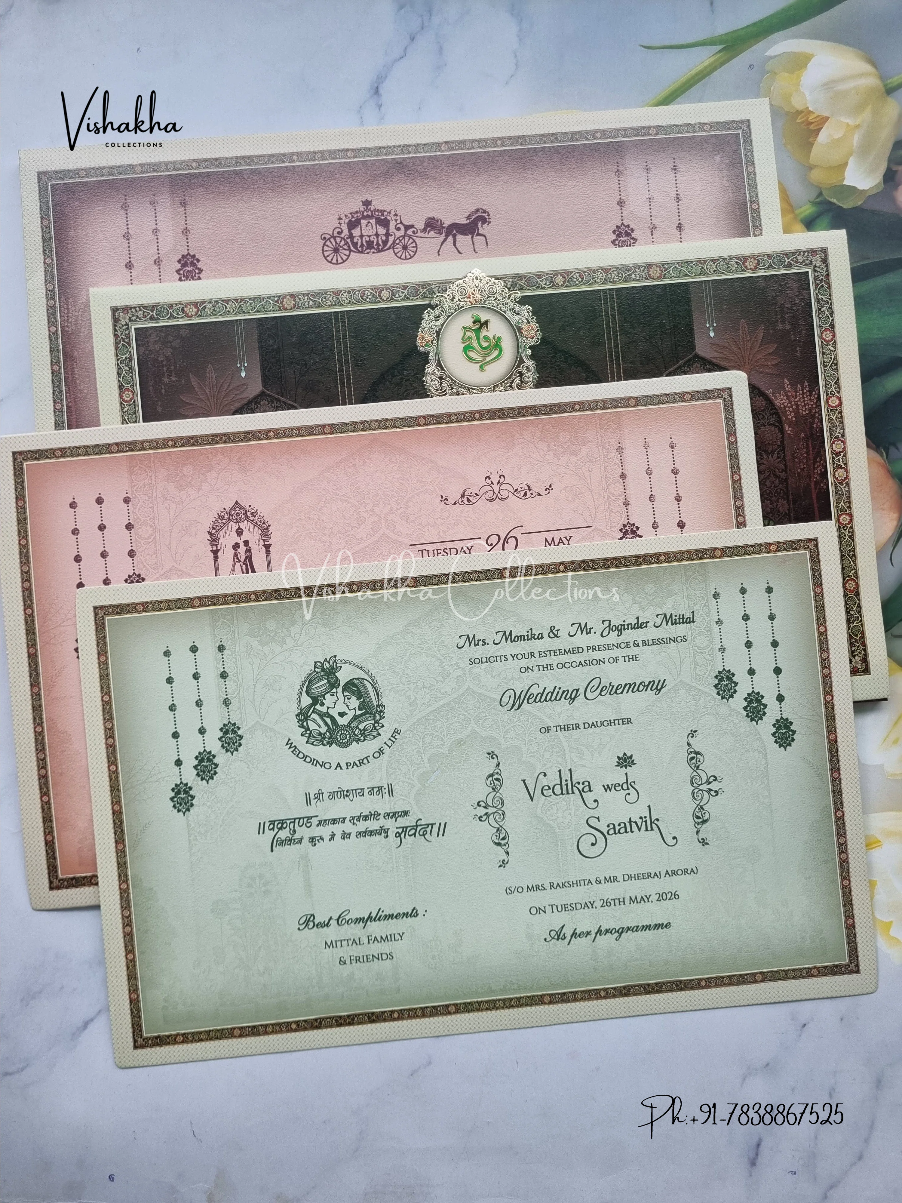 Barat Dulah Dulhan Hindu Sikh Padded invitation Cards CR-7094 - Image 3