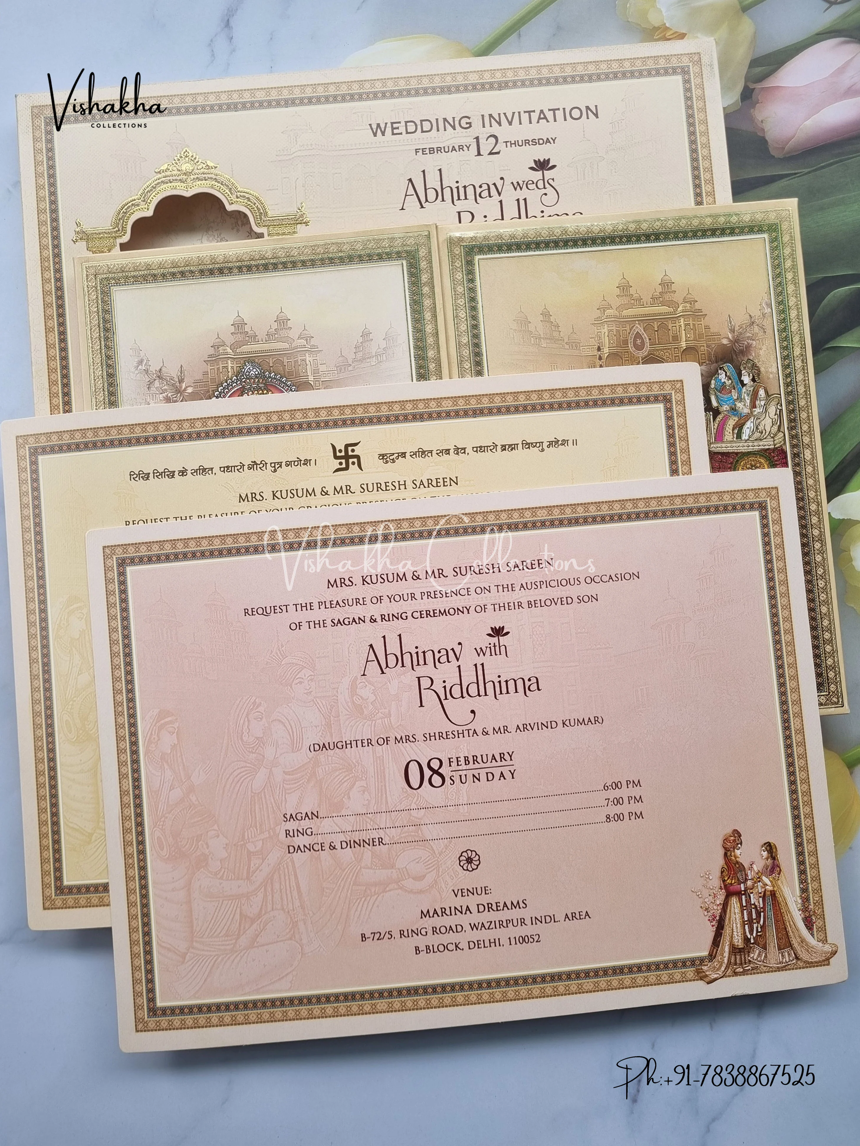 Barat Ganesh Ji Double Door Hindu Padded invitation Cards EJ-5025 - Image 3