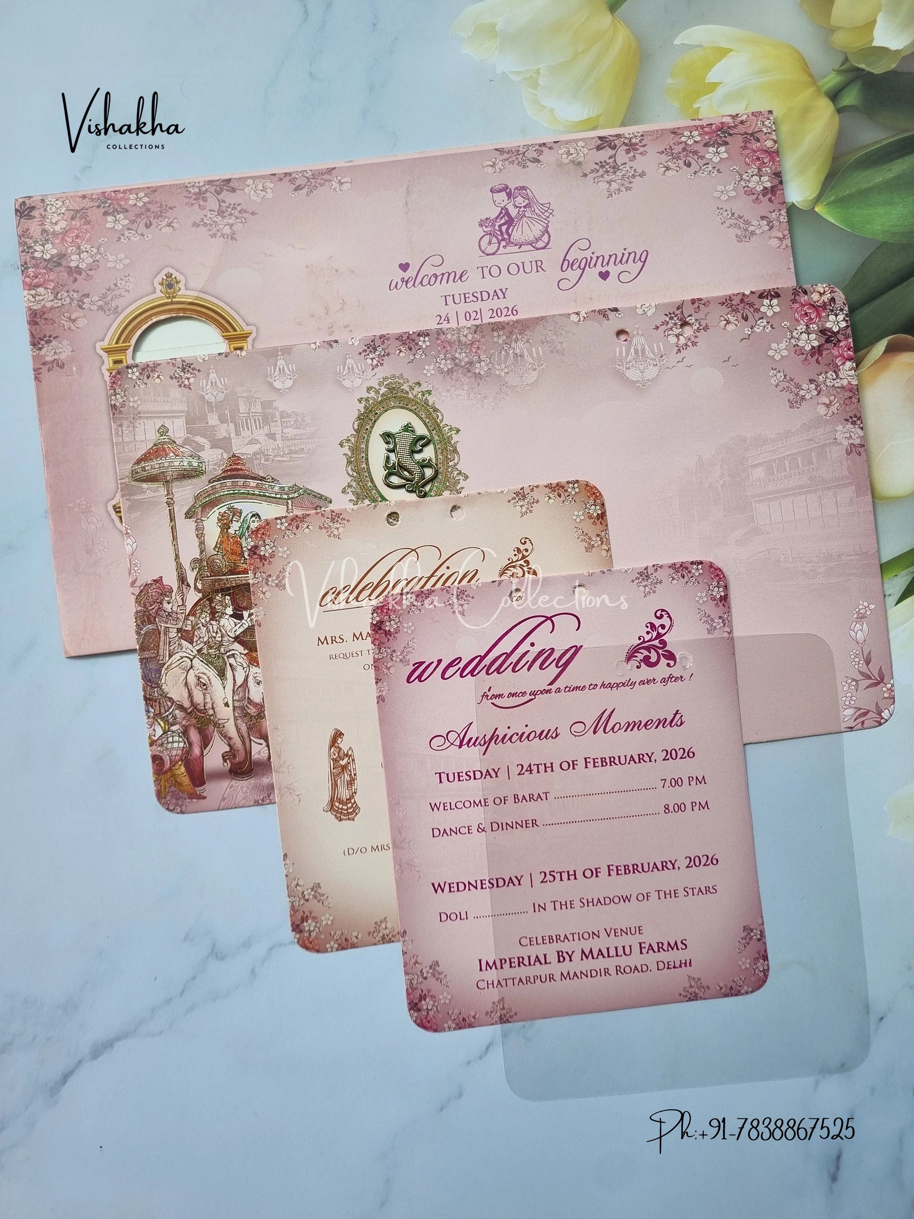 Barat Hathi Dulah Dulhan Hindu Sikh invitation Cards ATS-4211 - Image 3
