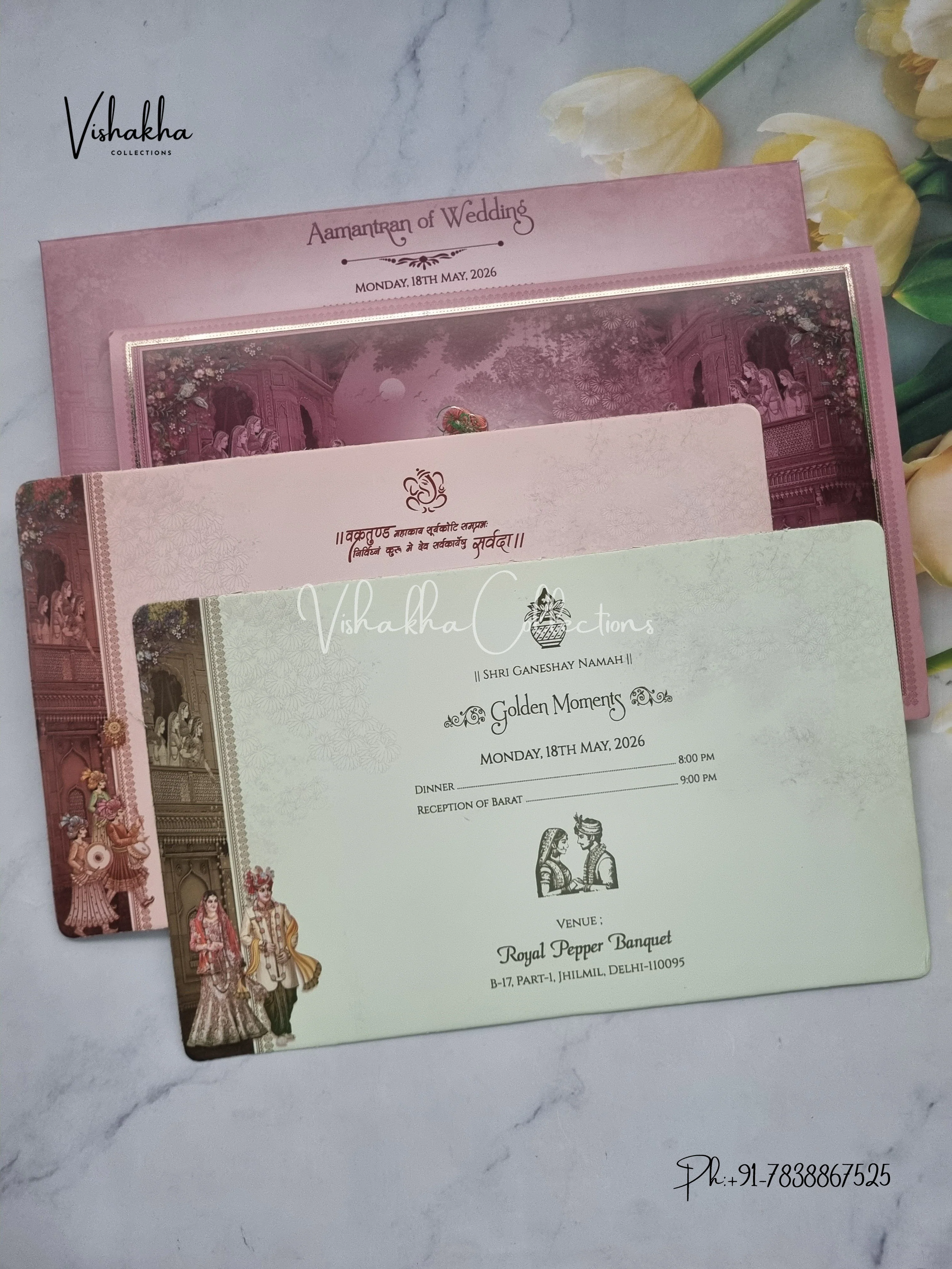 Barat Semi Box Dulah Dulhan Hindu Sikh invitation Cards CR-5042 - Image 3