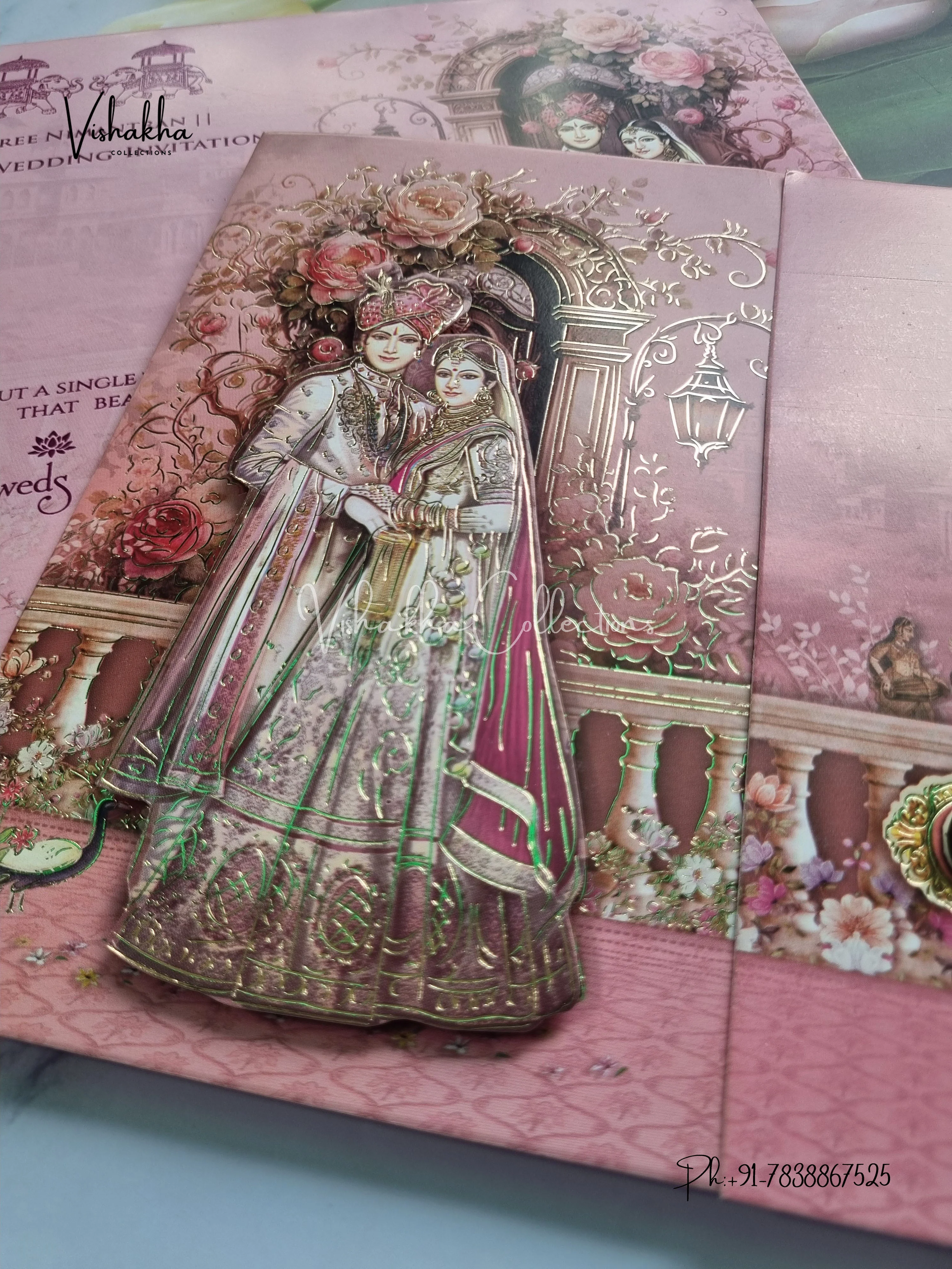 Barat Semi Box Hathi Dulah Dulhan Double Door Hindu Sikh invitation Cards CR-8033 - Image 2