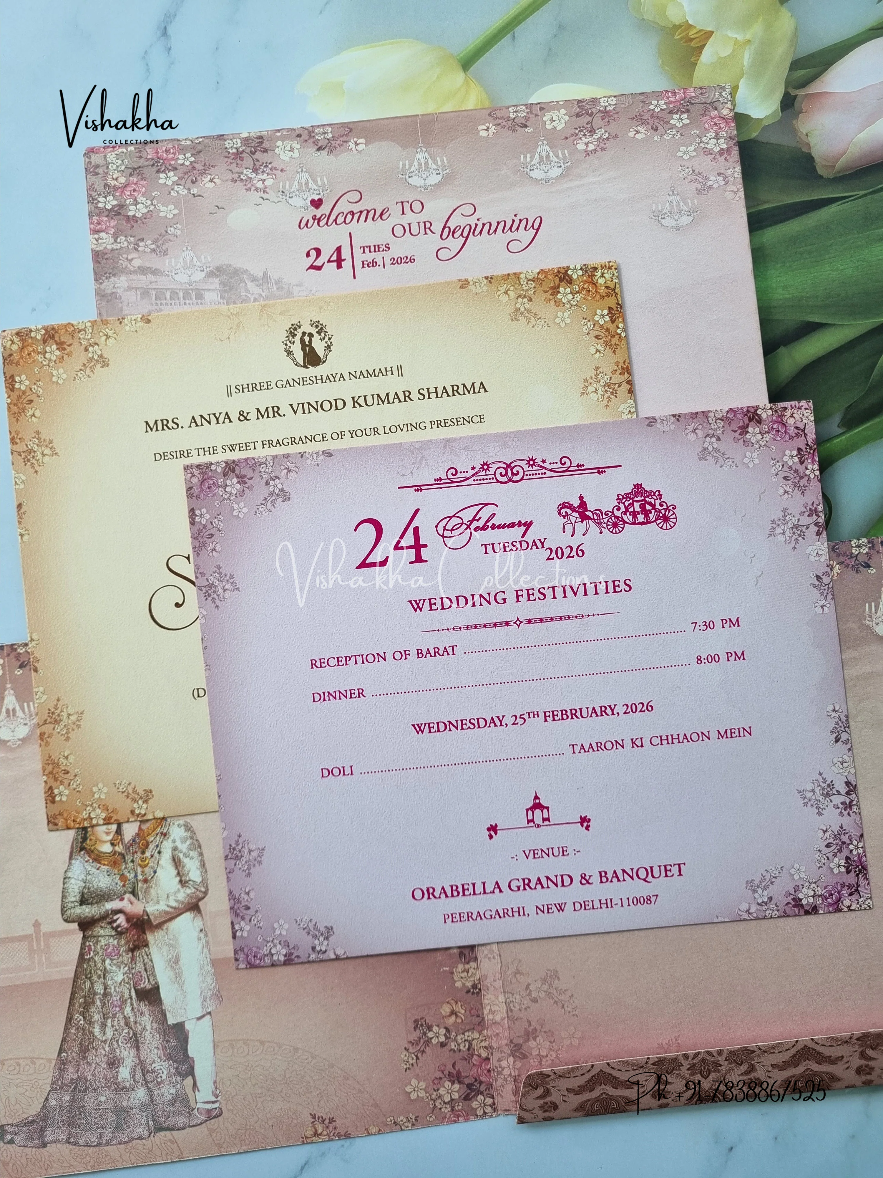 Barat Semi Box Hindu Sikh invitation Cards ATS-5101 - Image 3