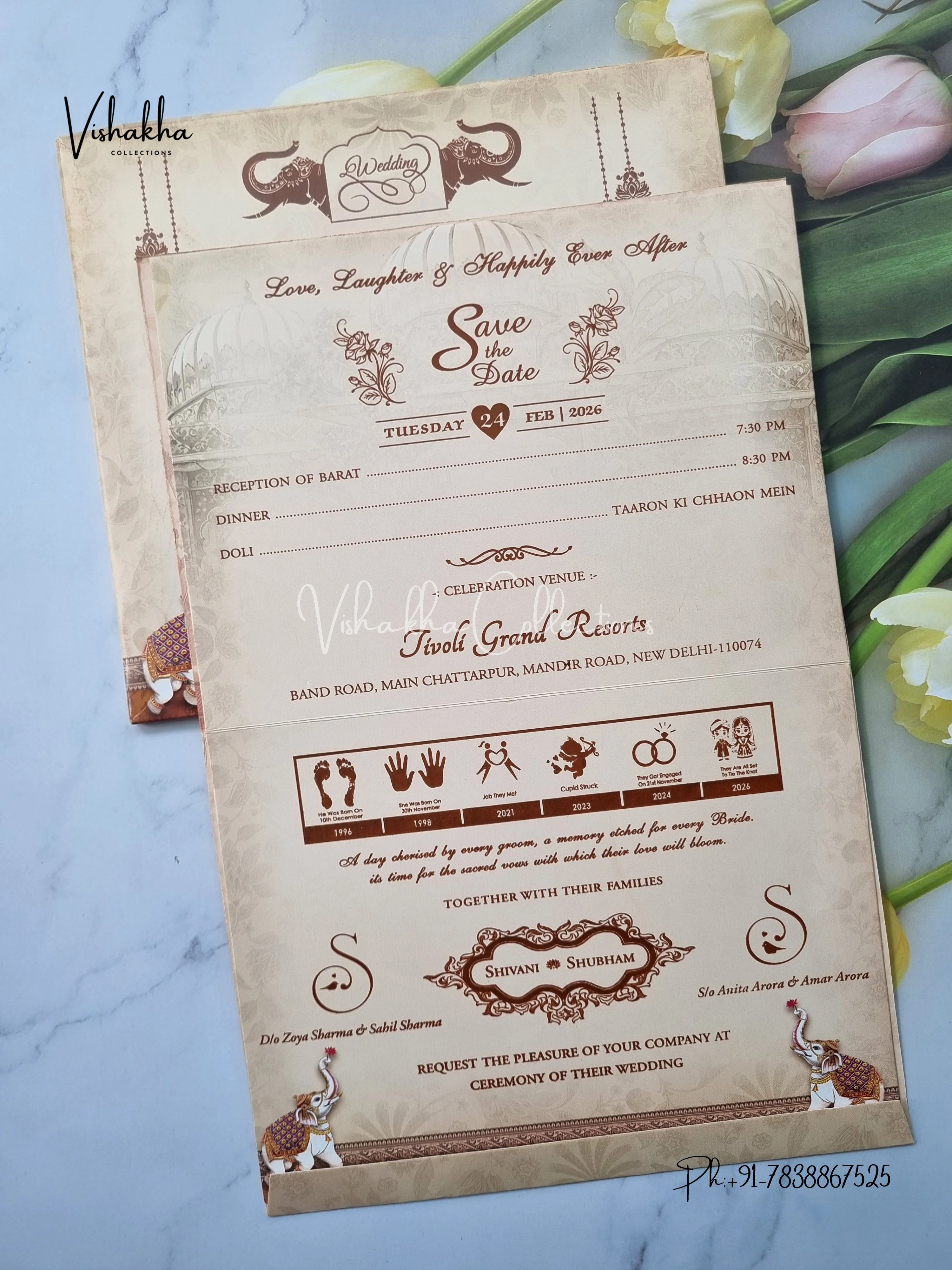 Barat Unique Concept Semi Box Hathi Dulah Dulhan Hindu Sikh invitation Cards ATS-5215 - Image 3