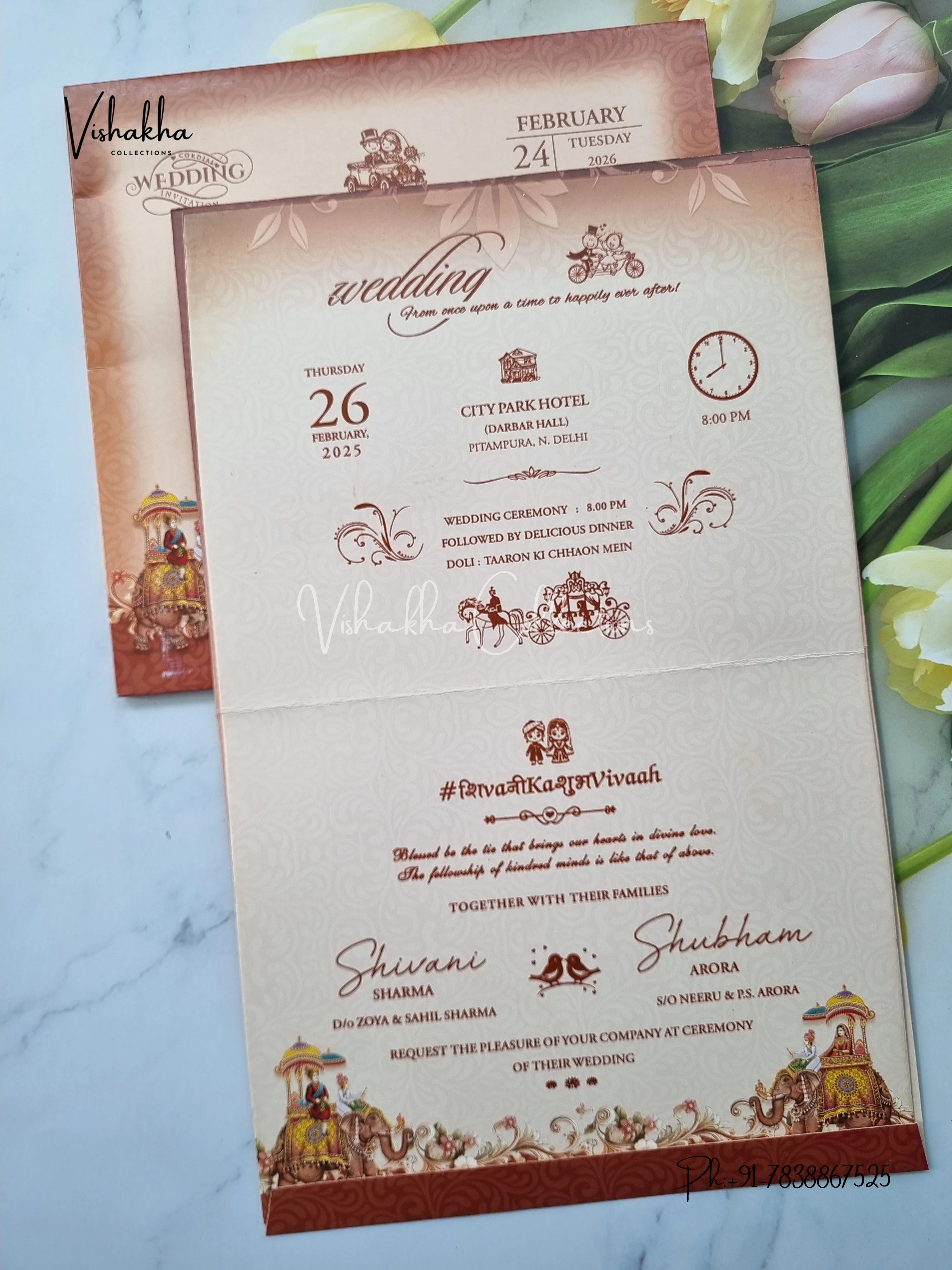 Barat Unique Concept Semi Box Hathi Hindu Sikh invitation Cards ATS-5214 - Image 3