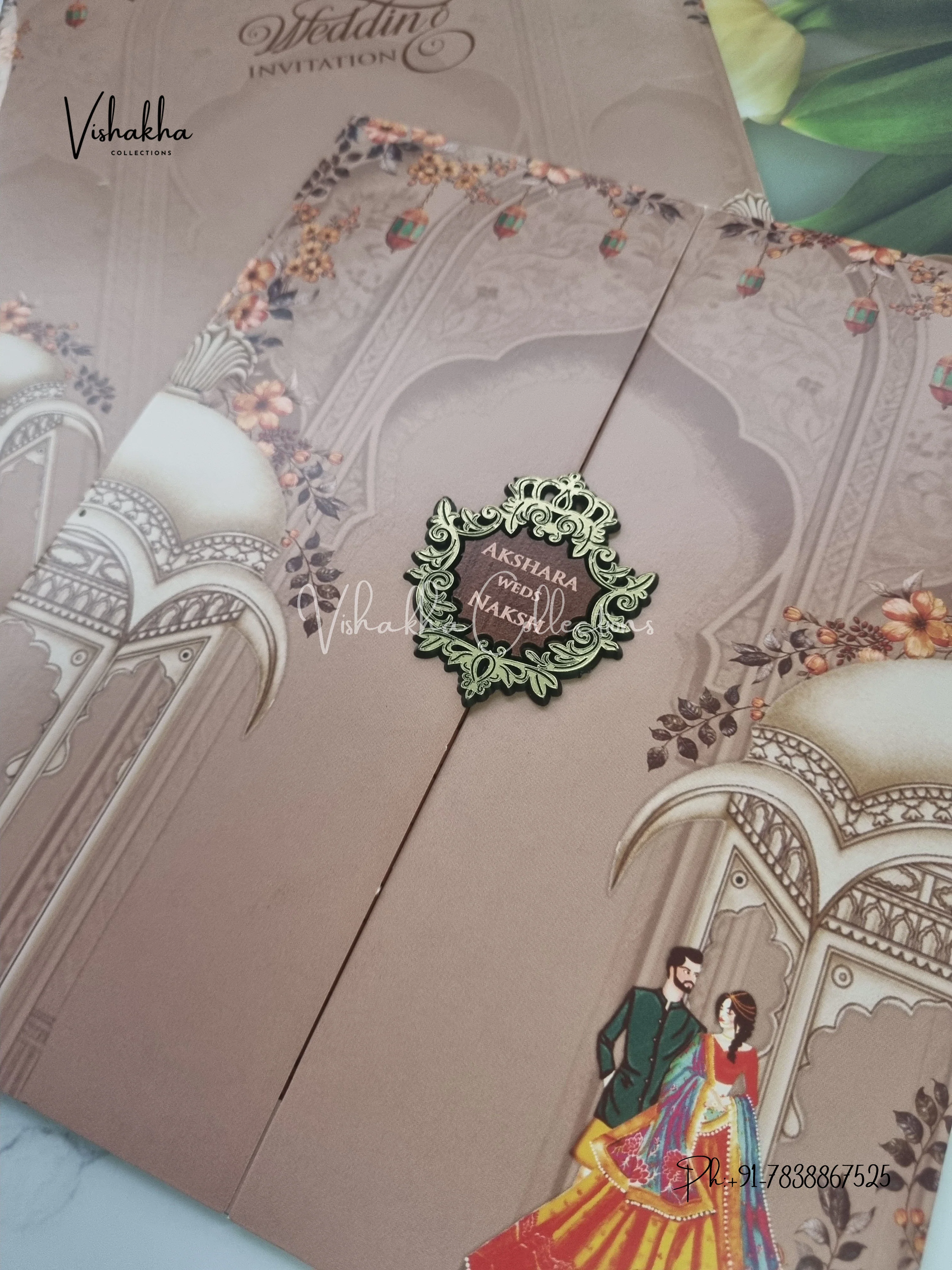Dulah Dulhan Double Door Hindu Sikh invitation Cards VN-755 - Image 2