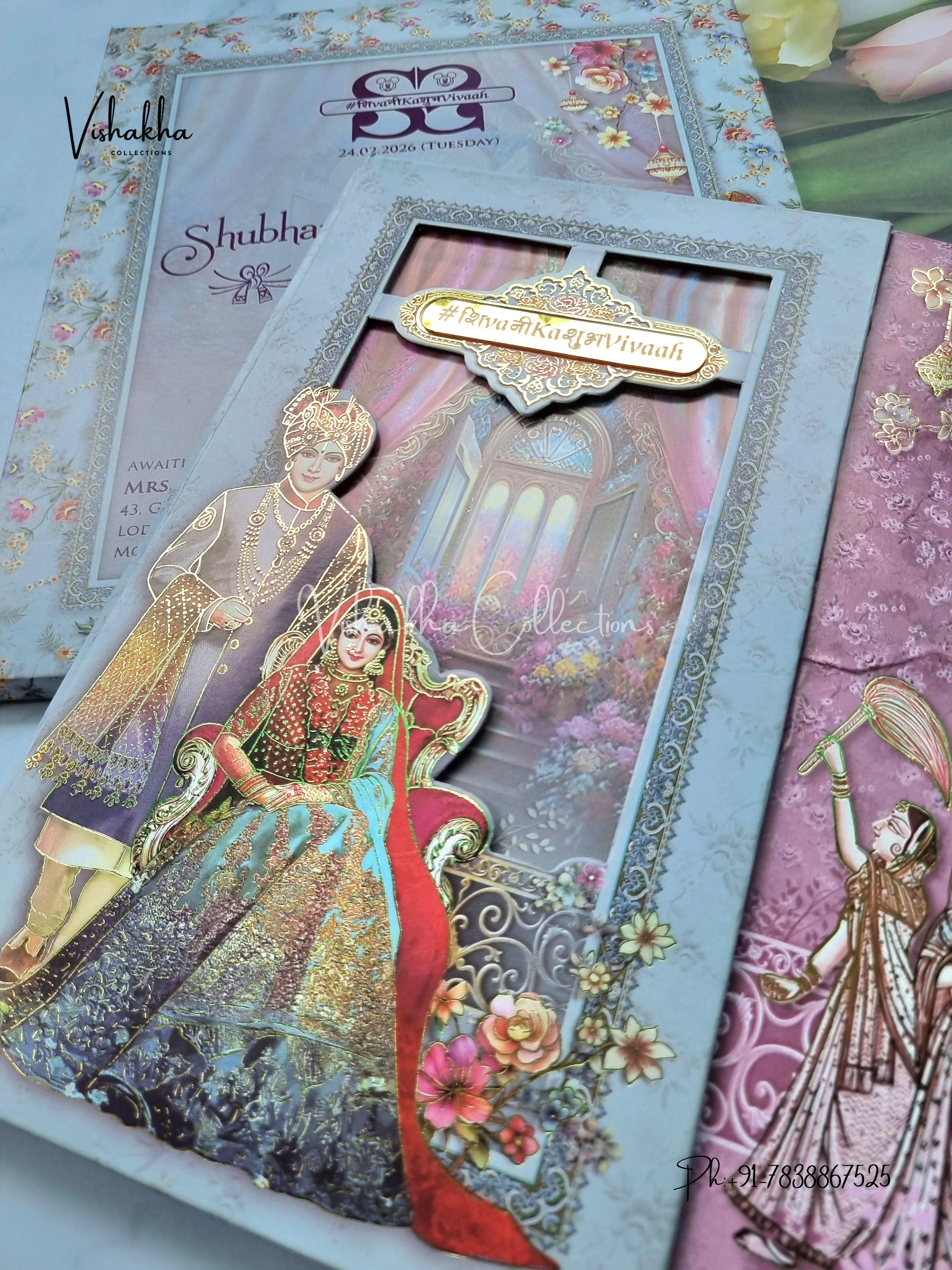Dulah Dulhan Double Door Hindu Sikh Padded invitation Cards ATS-223 - Image 2