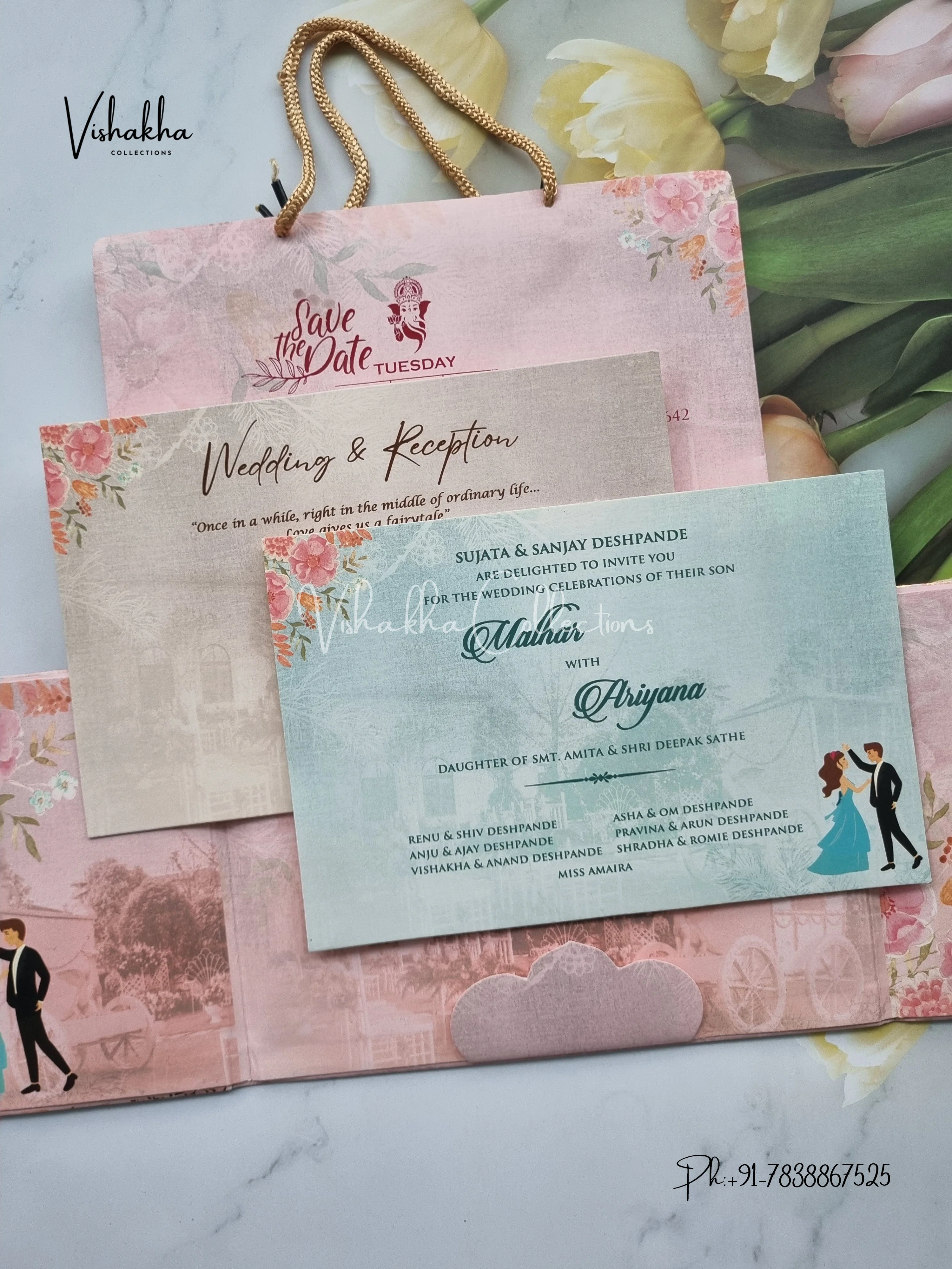 Dulah Dulhan Flower Double Door Hindu Muslim Christian Sikh Padded Carry Bag invitation Cards VN-642 - Image 3