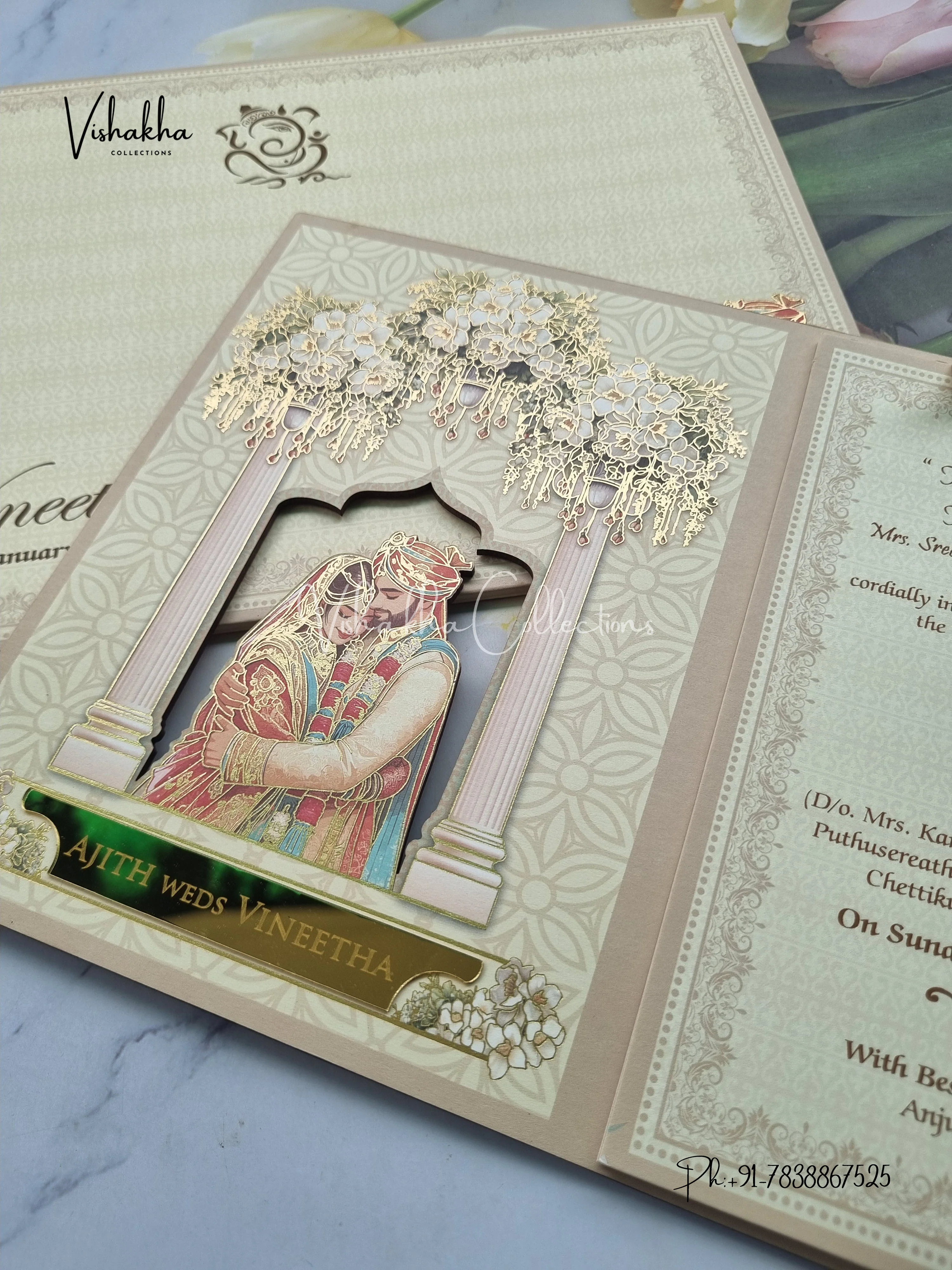 Dulah Dulhan Hindu Sikh MDF Board Laser Cut Colored invitation Cards LN-797 - Image 2