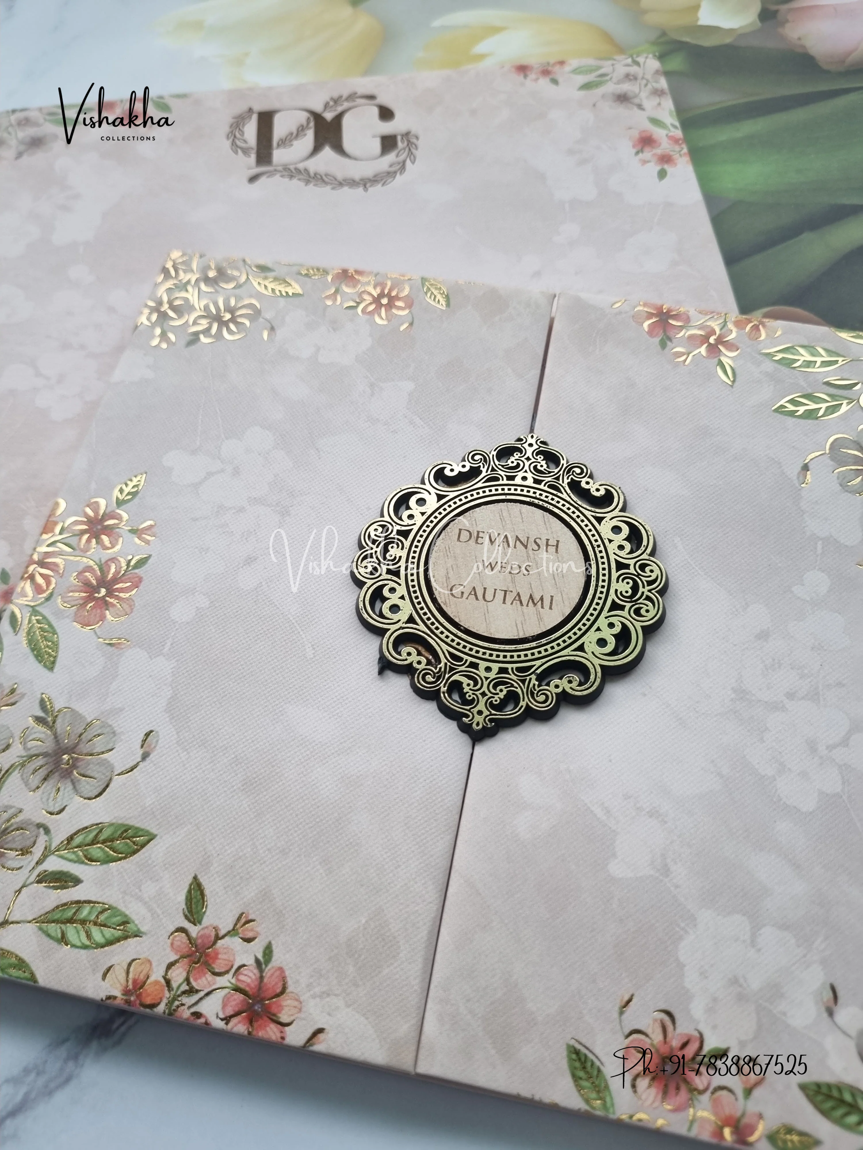 Flower Double Door Hindu Muslim Christian Sikh Padded invitation Cards VN-654 - Image 2