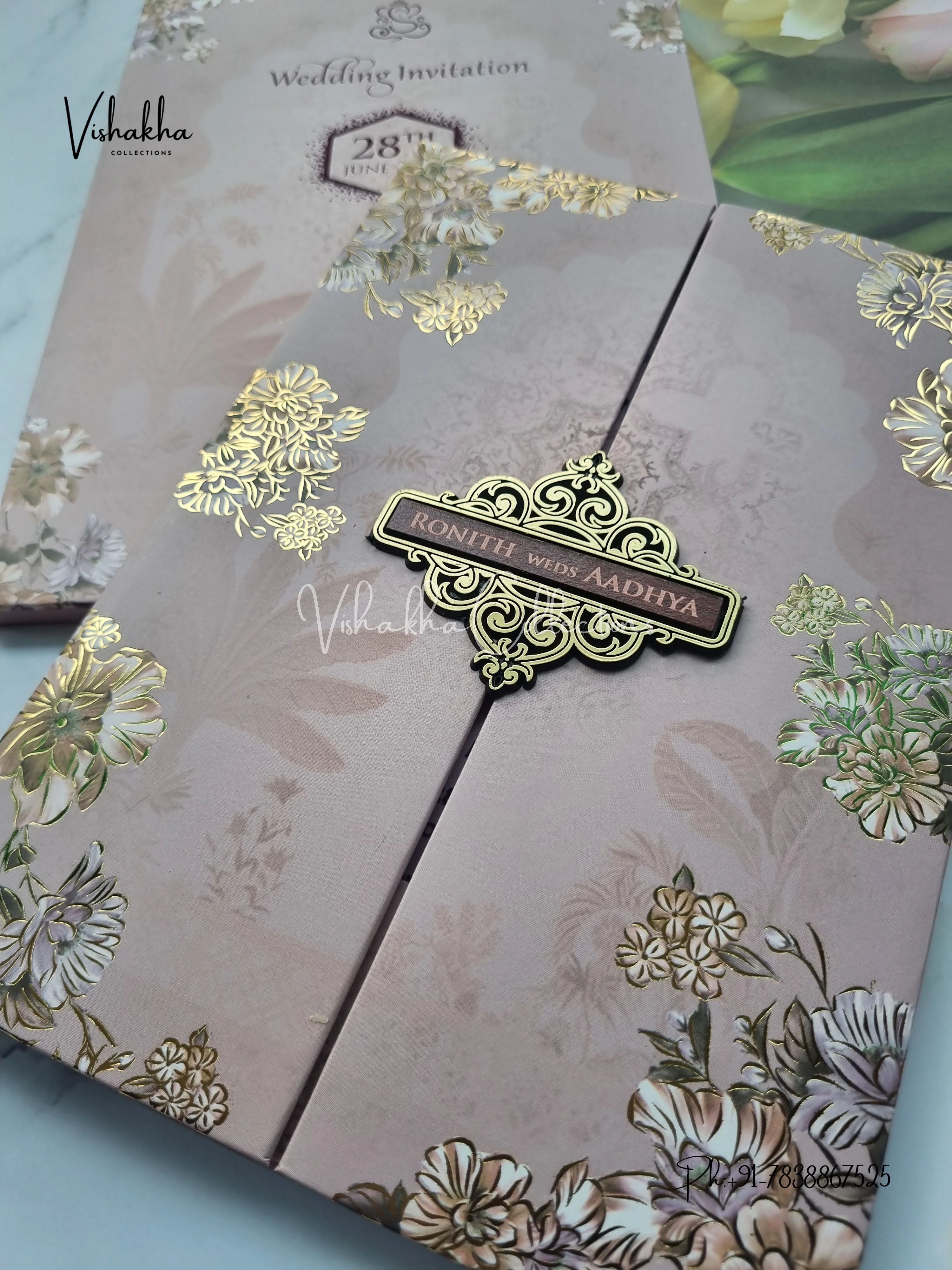 Flower Double Door Hindu Muslim Christian Sikh Padded invitation Cards VN-684 - Image 2