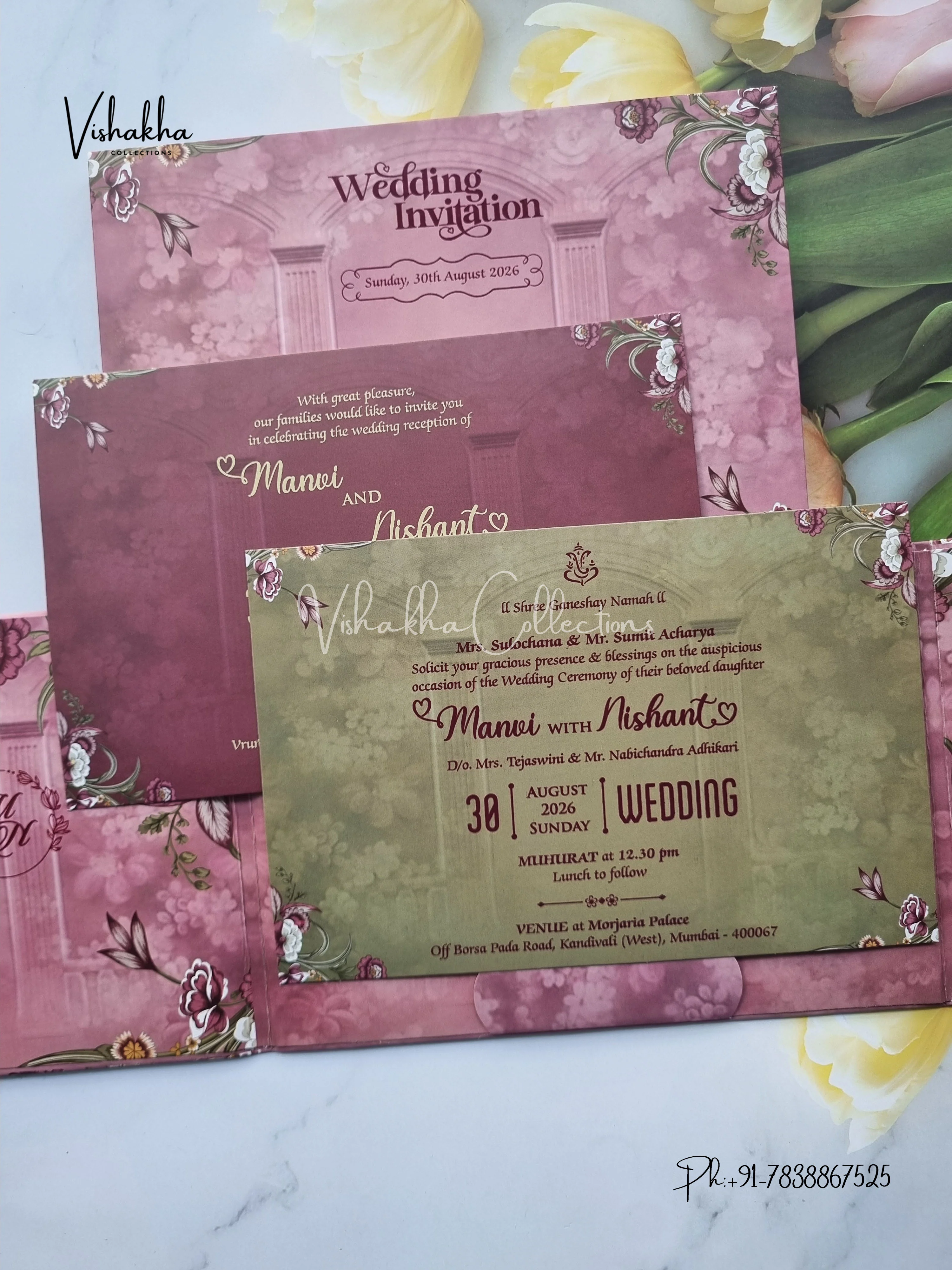 Flower Double Door Hindu Muslim Christian Sikh Padded invitation Cards VN-736 - Image 3