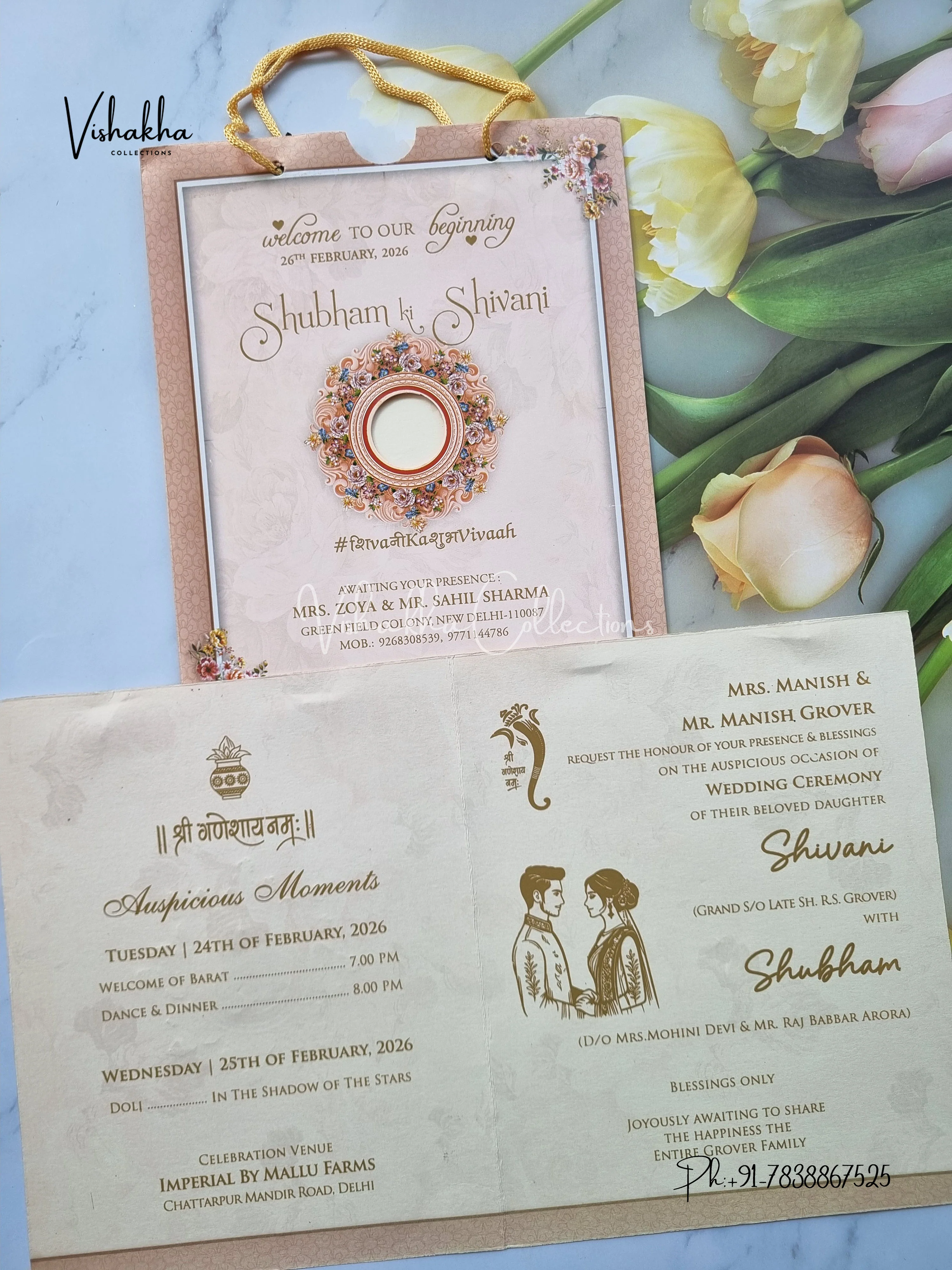 Flower Hindu Muslim Christian Sikh Carry Bag invitation Cards ATS-9274 - Image 3
