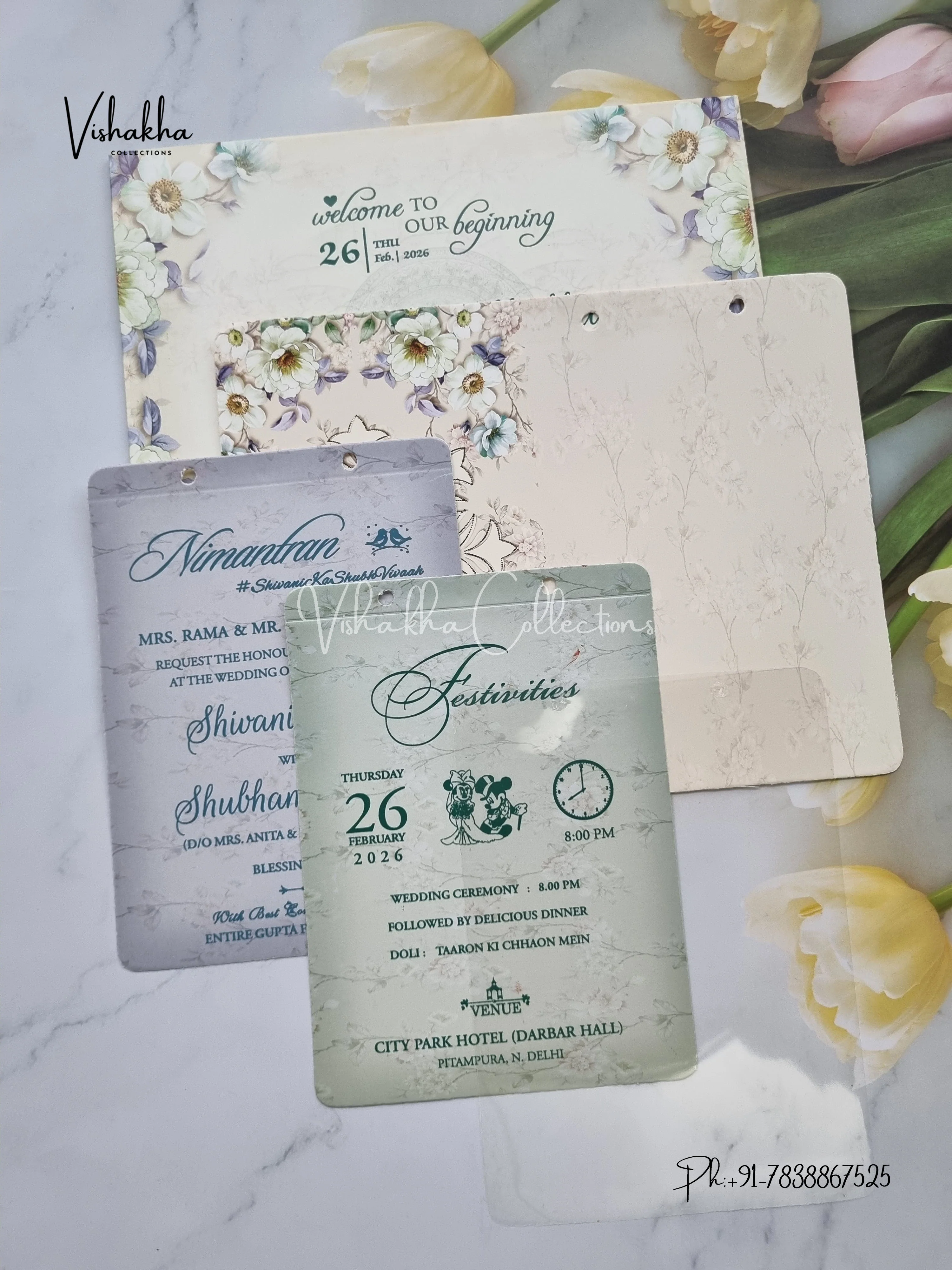 Flower Hindu Muslim Christian Sikh invitation Cards ATS-3186 - Image 3