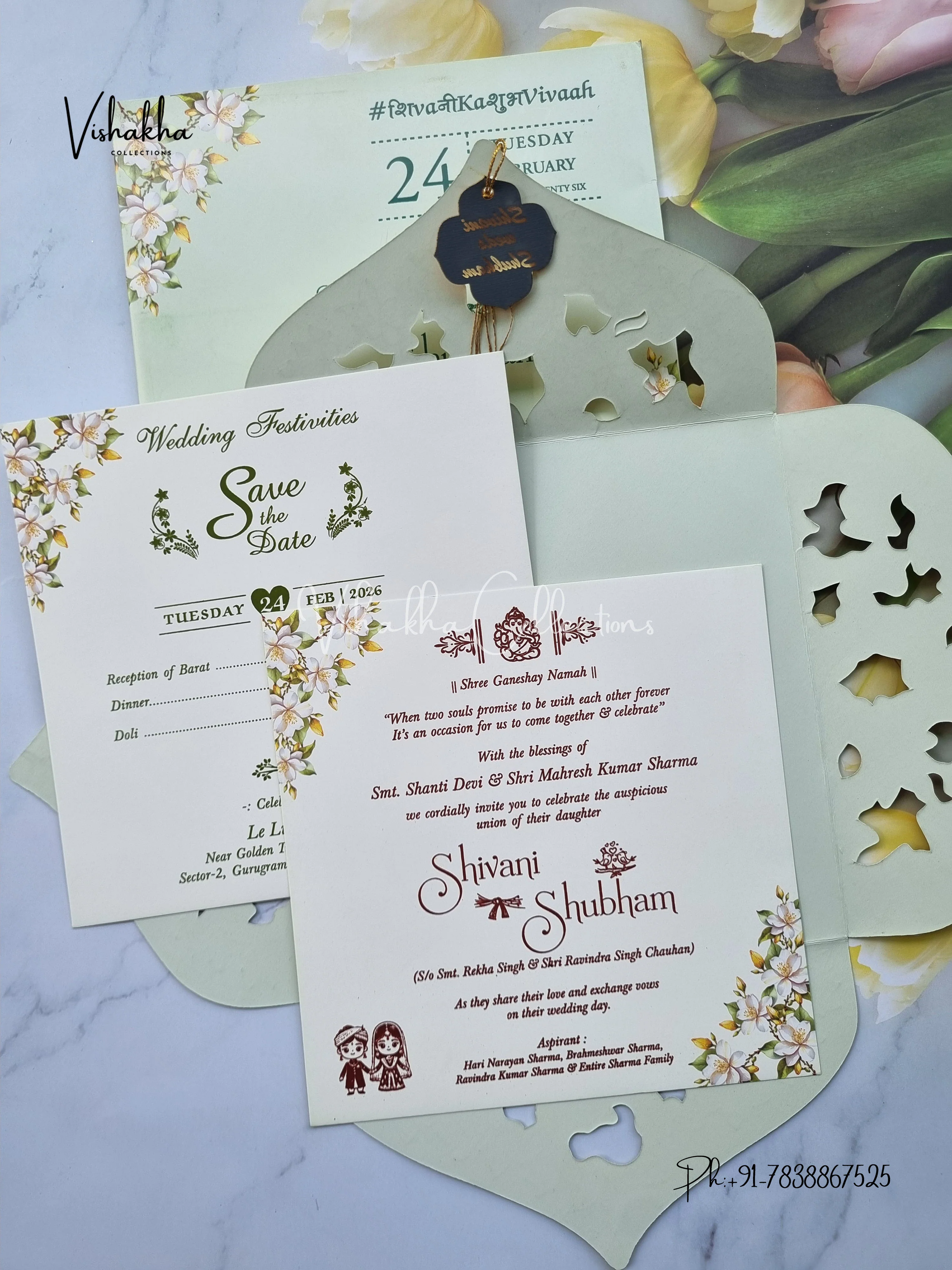 Flower Hindu Muslim Christian Sikh invitation Cards ATS-5274 - Image 3