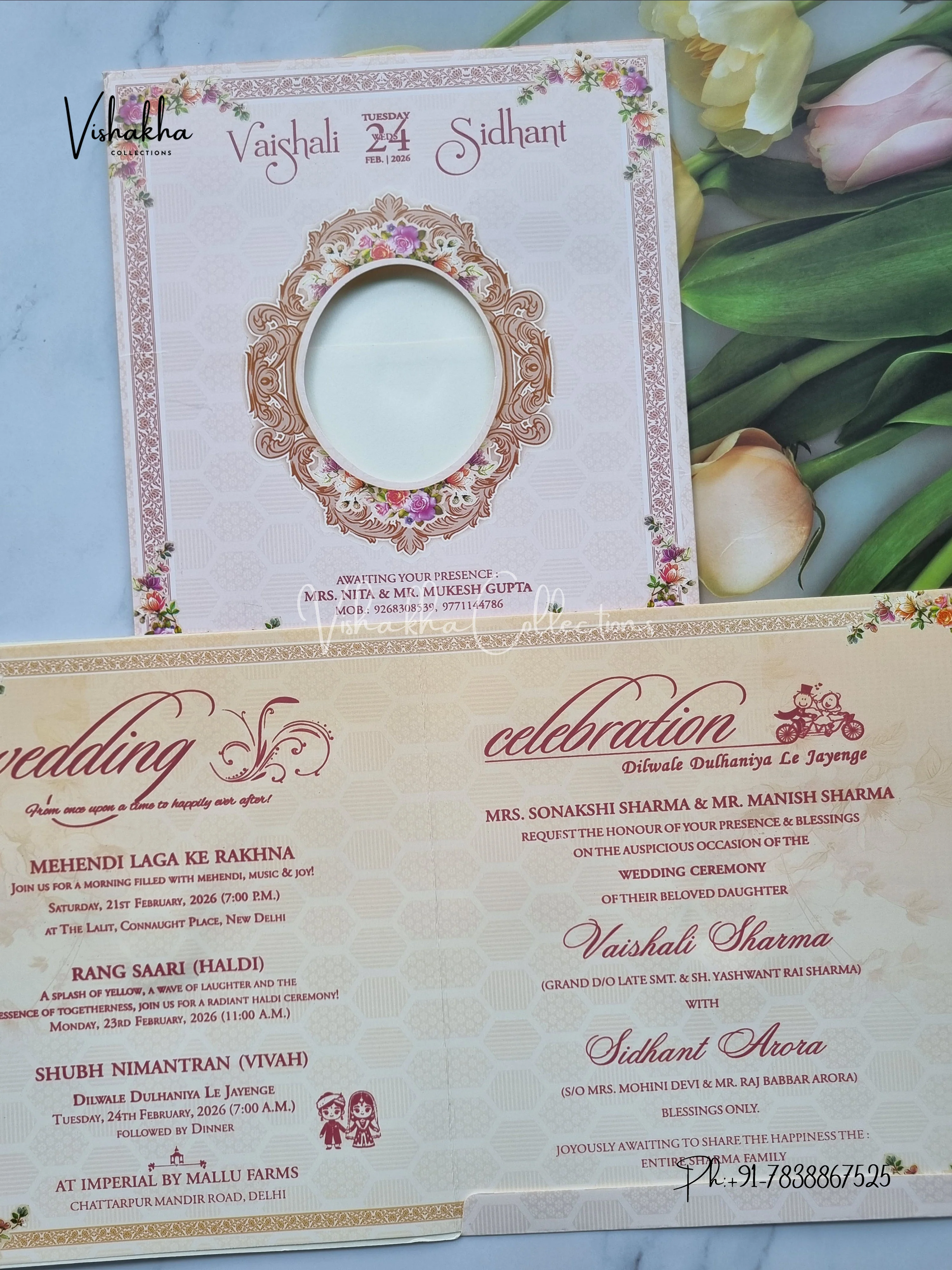 Flower Hindu Muslim Christian Sikh invitation Cards ATS-9249 - Image 3