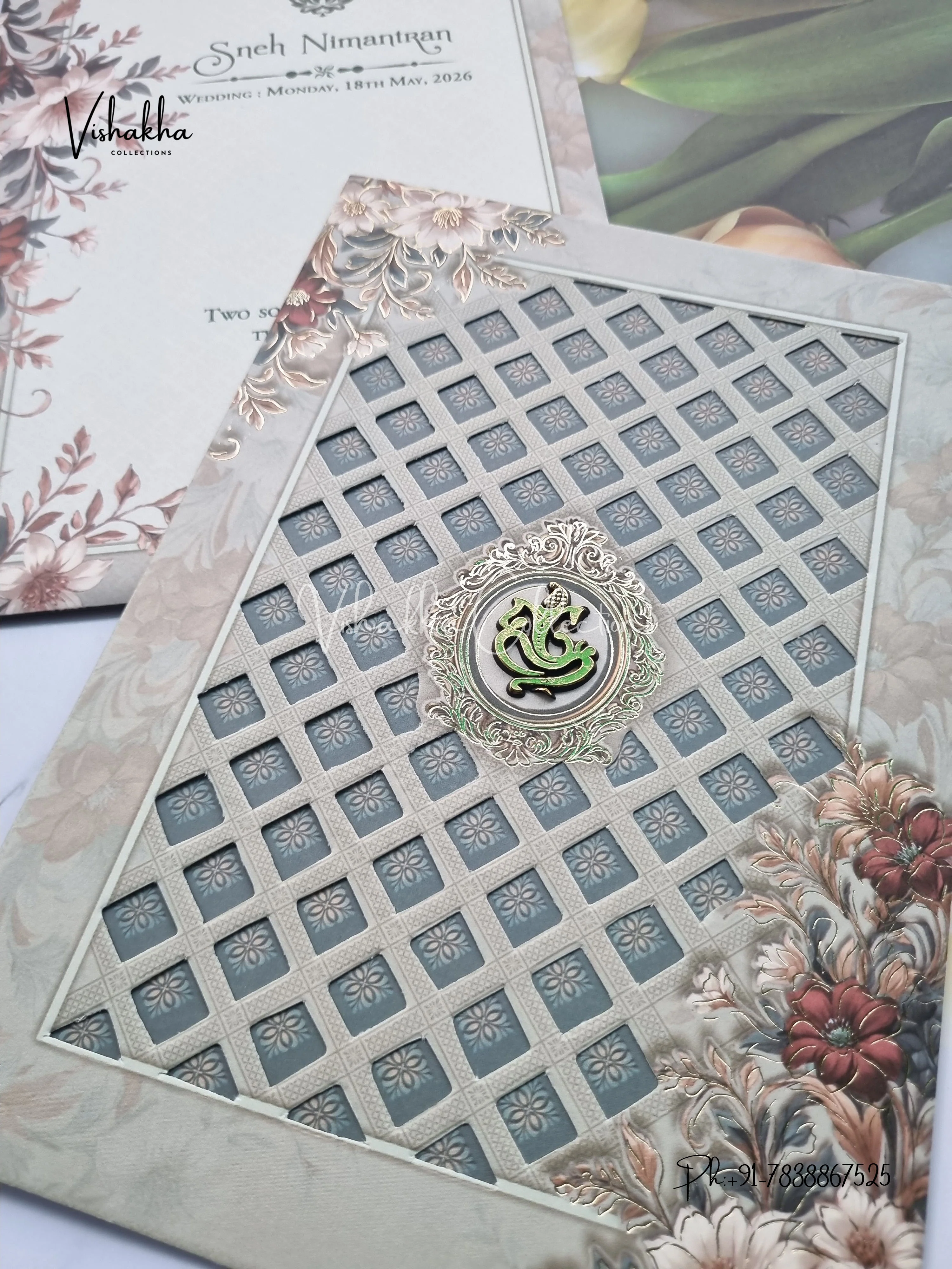 Flower Hindu Muslim Christian Sikh invitation Cards CR-7011 - Image 2