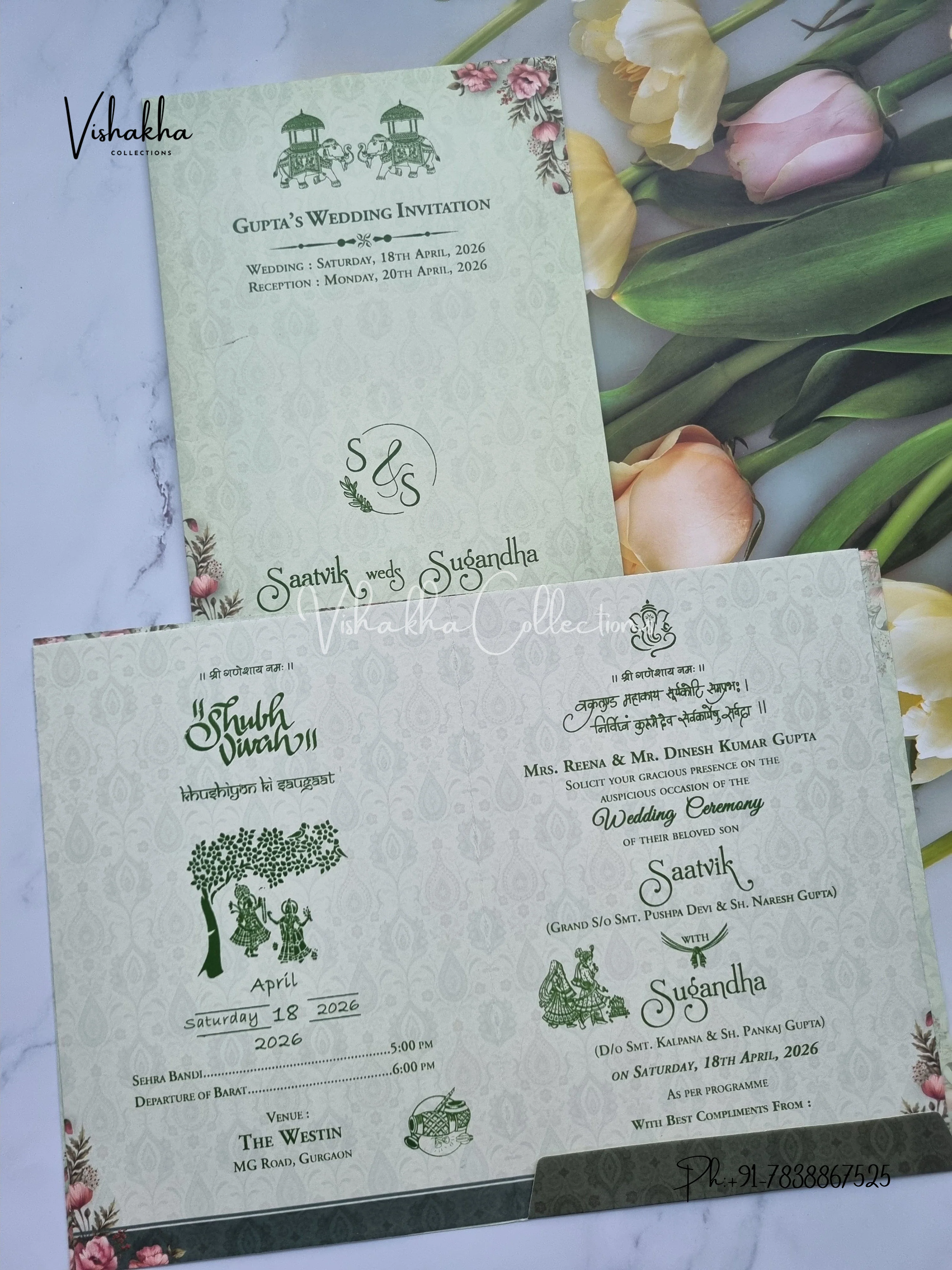 Flower Hindu Muslim Christian Sikh invitation Cards CR-7012 - Image 3