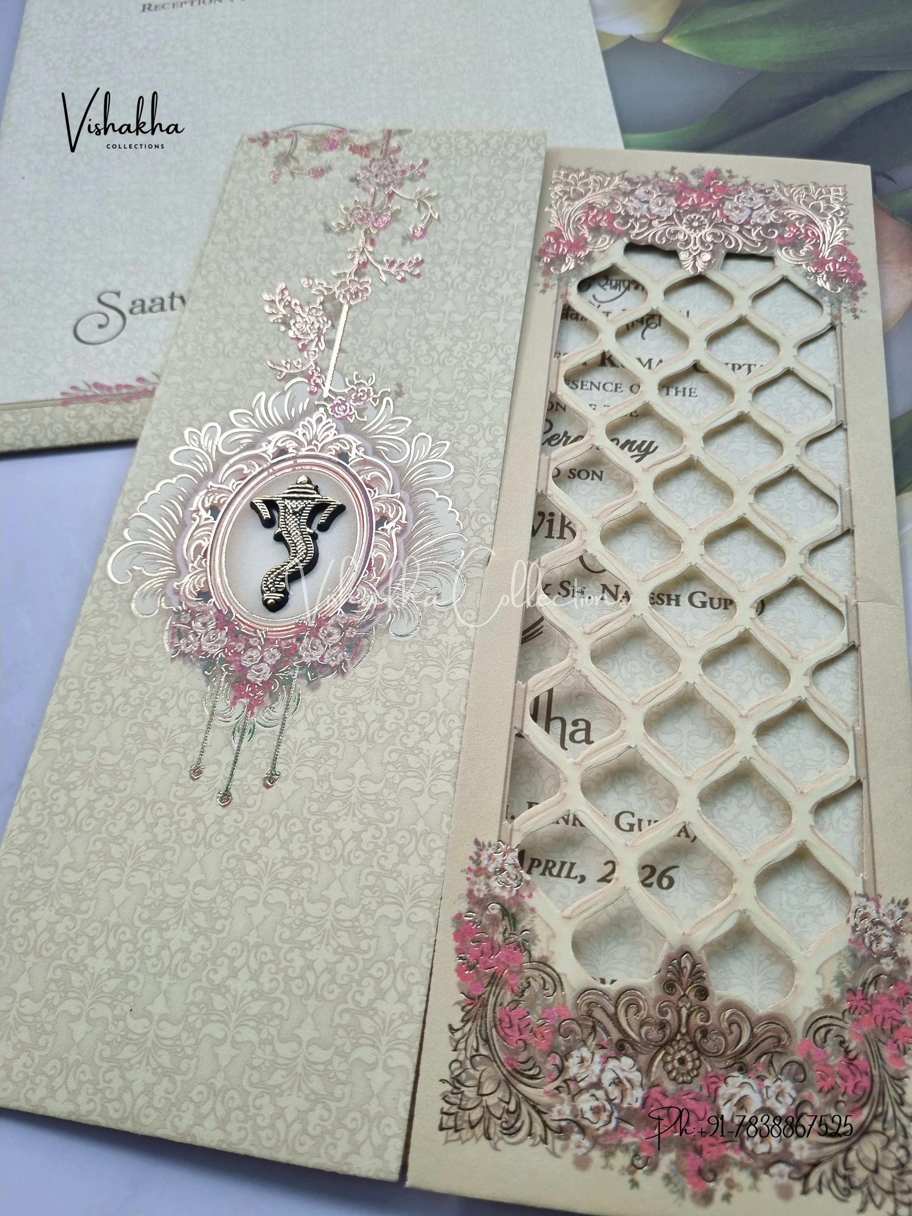 Flower Hindu Muslim Christian Sikh invitation Cards CR-7016 - Image 2