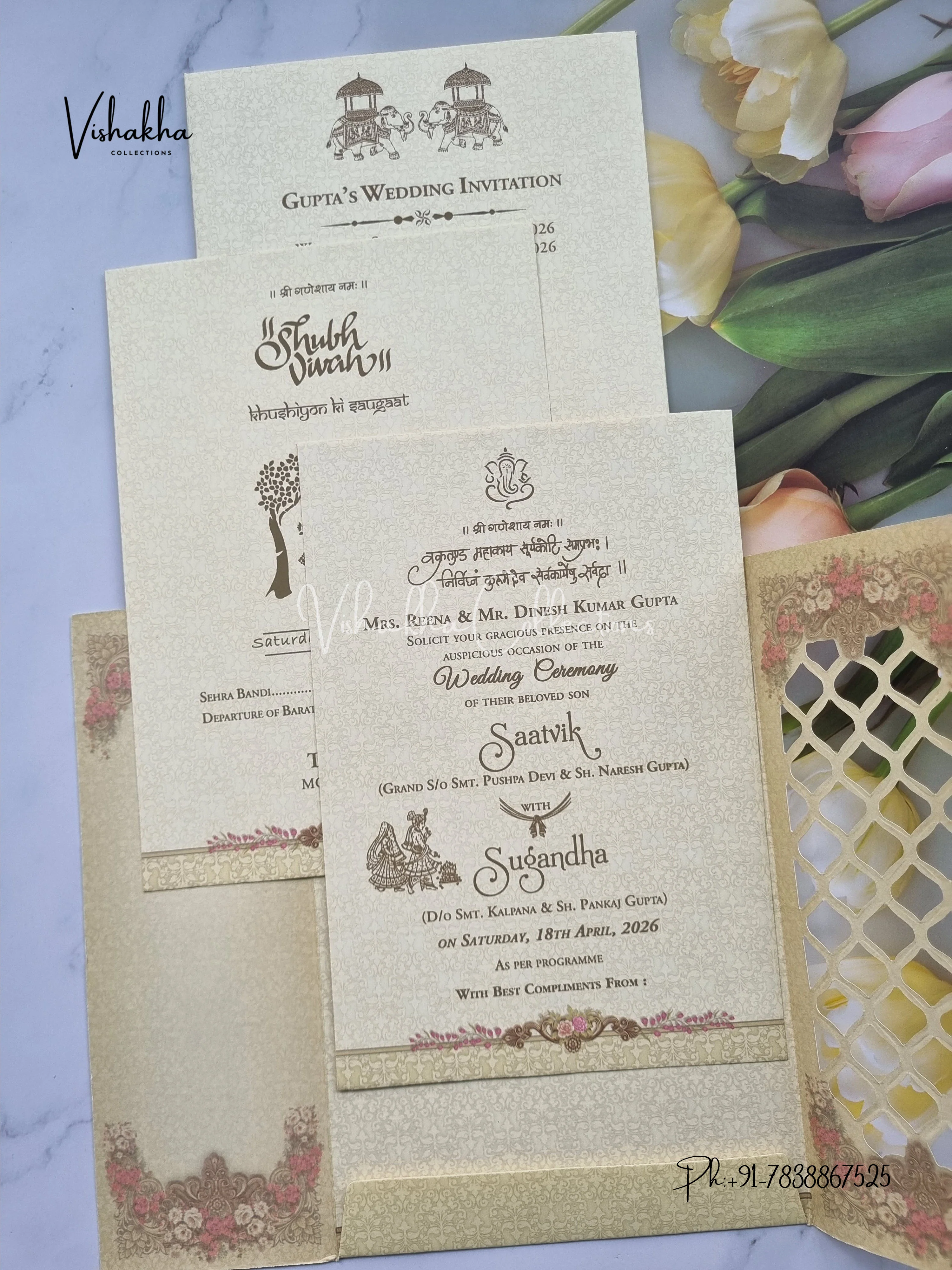 Flower Hindu Muslim Christian Sikh invitation Cards CR-7016 - Image 3