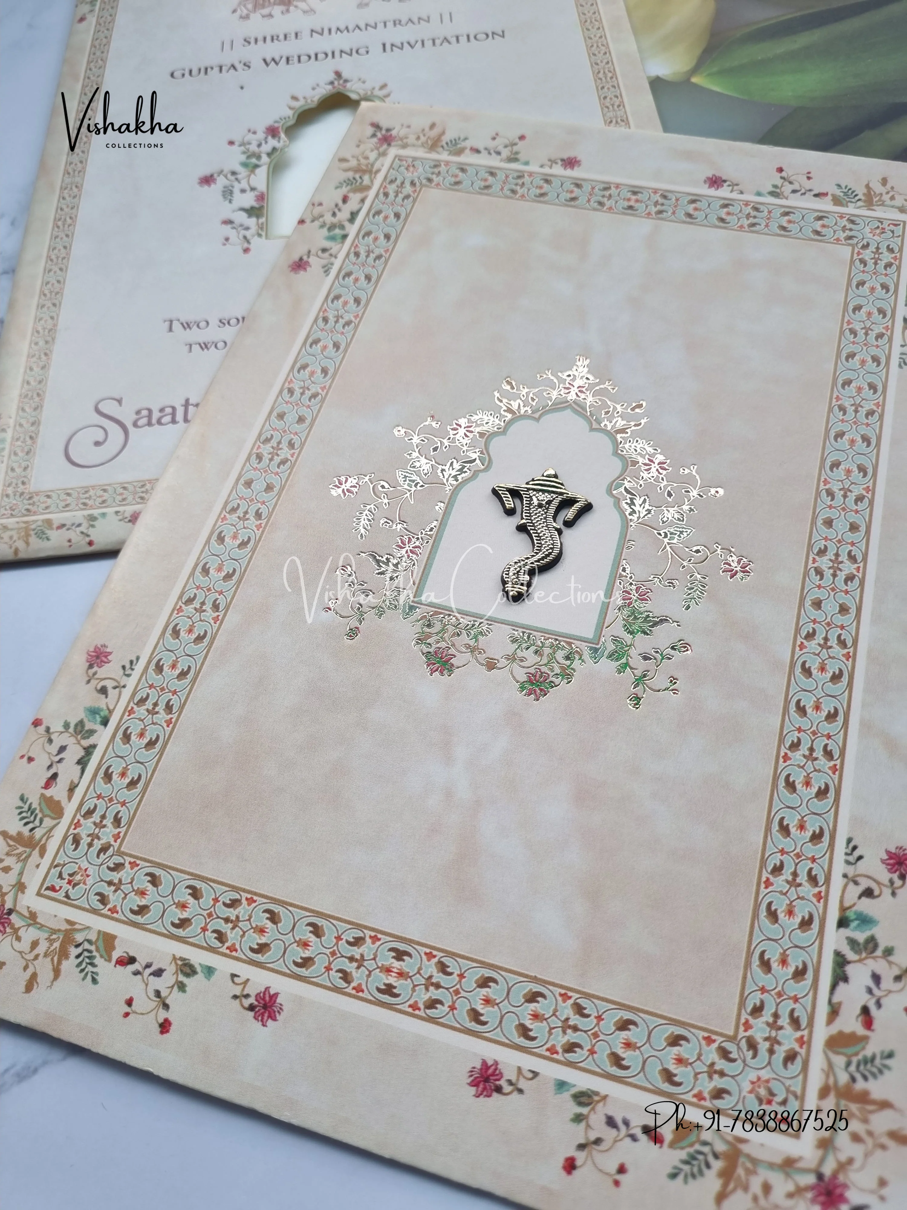 Flower Hindu Muslim Christian Sikh invitation Cards CR-7022 - Image 2