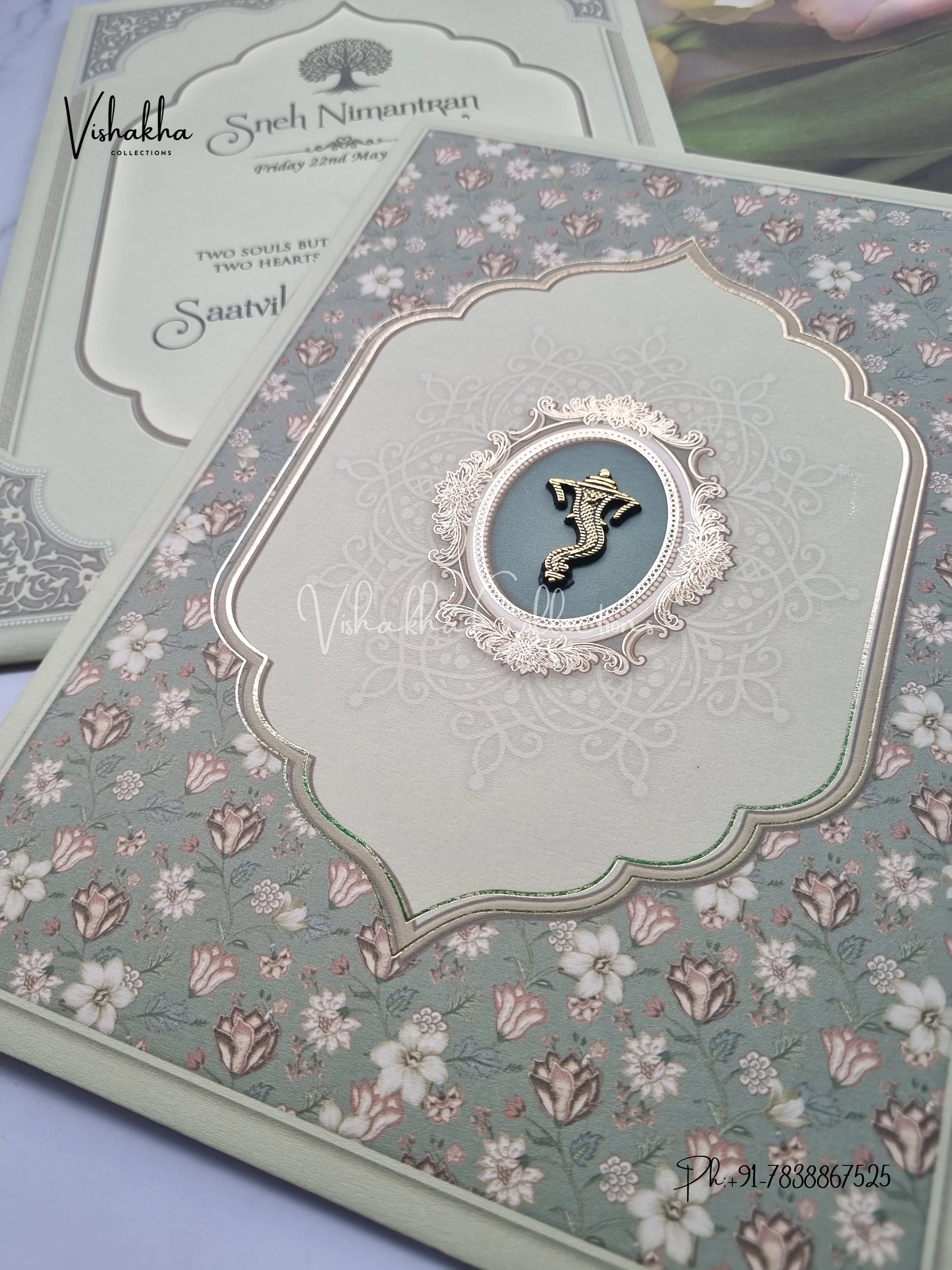 Flower Hindu Muslim Christian Sikh invitation Cards CR-7025 - Image 2