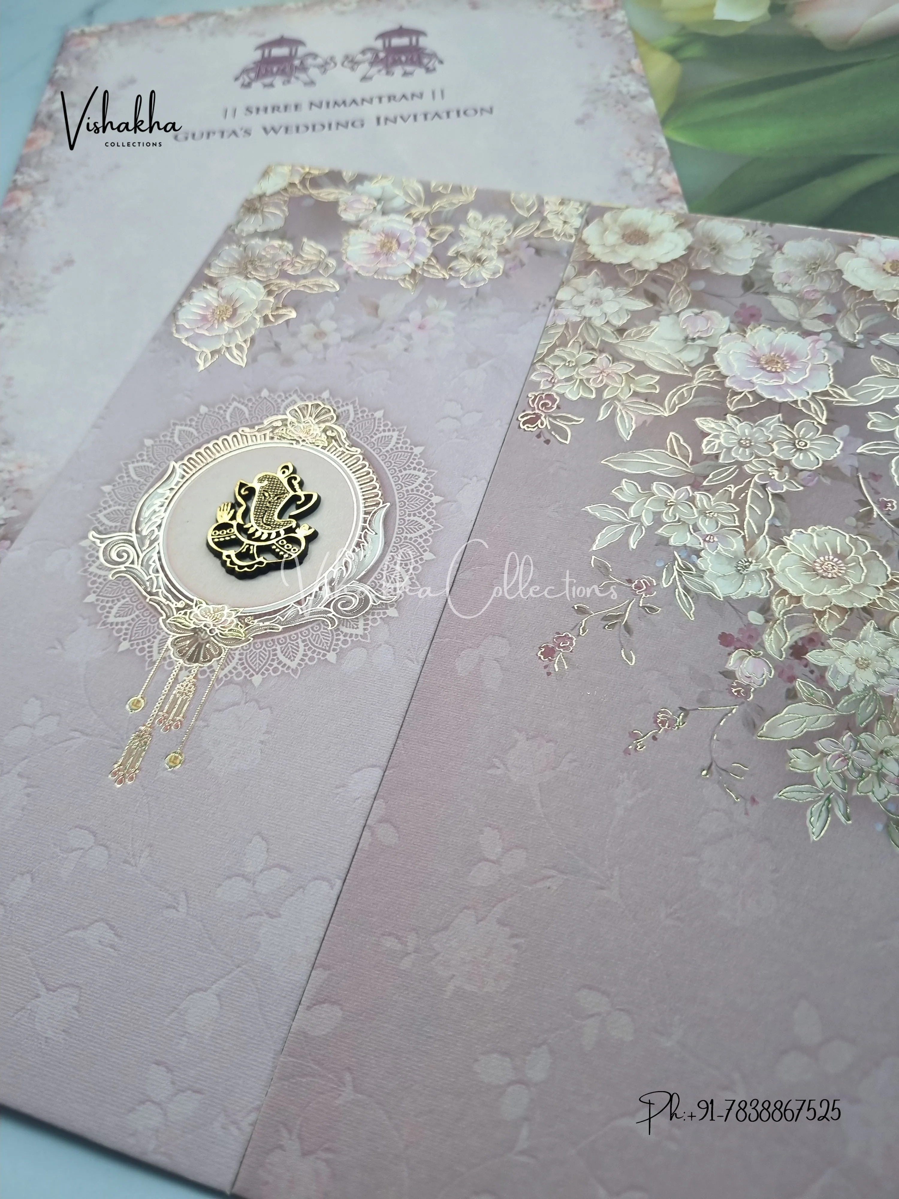 Flower Hindu Muslim Christian Sikh invitation Cards CR-7038 - Image 2