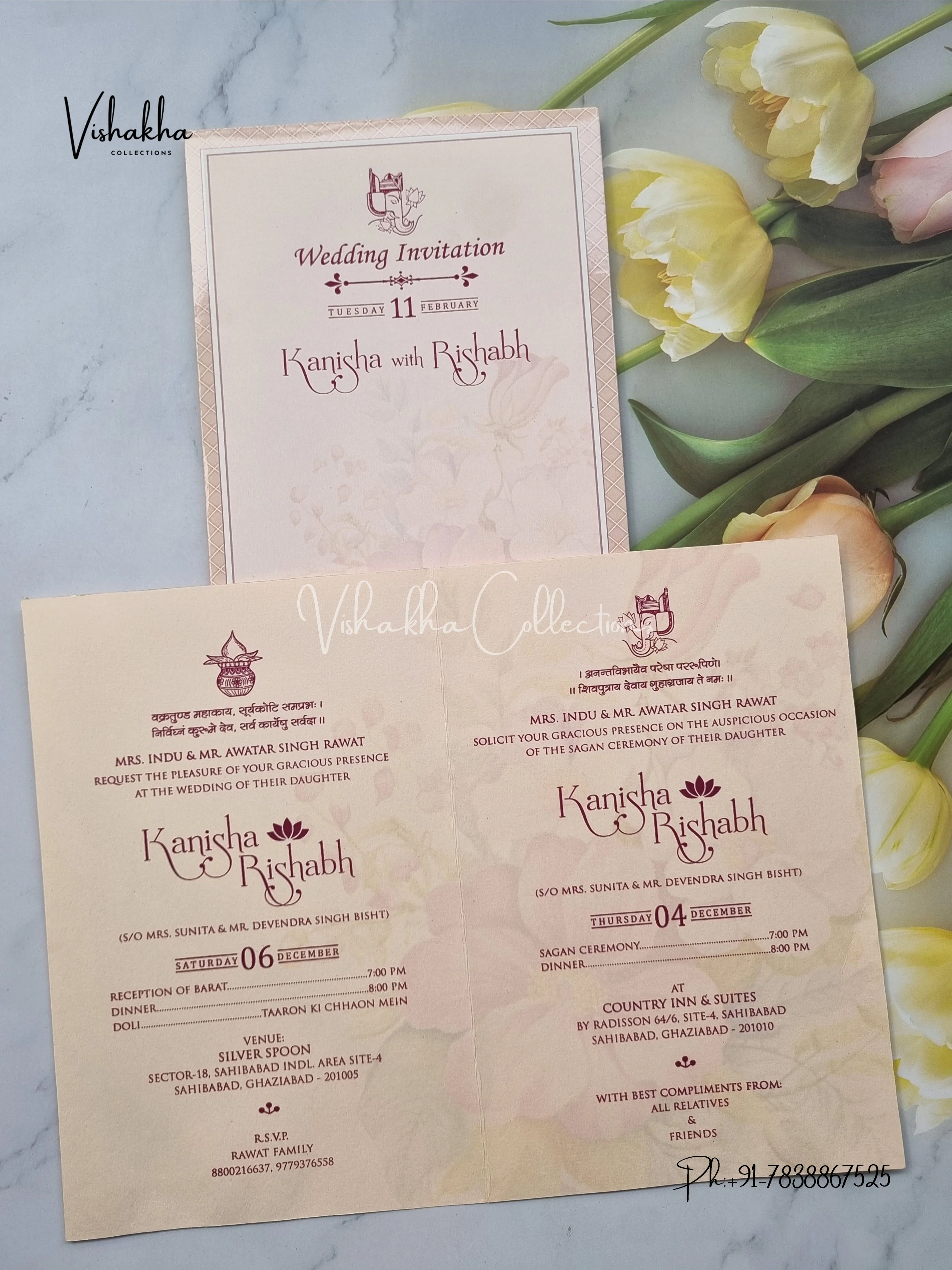 Flower Hindu Muslim Christian Sikh invitation Cards EJ-5245 - Image 3