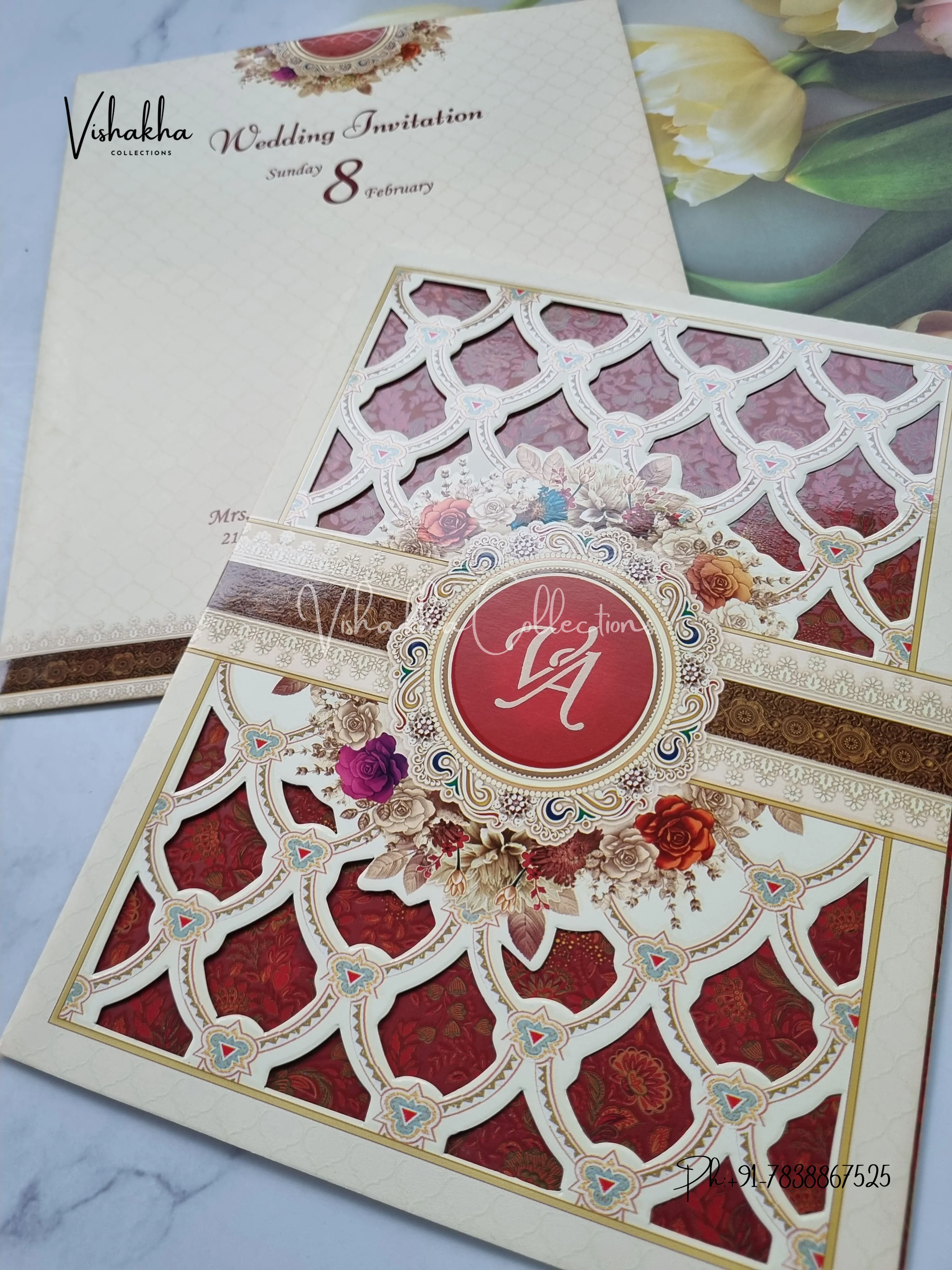 Flower Hindu Muslim Christian Sikh invitation Cards EJ-5260 - Image 2