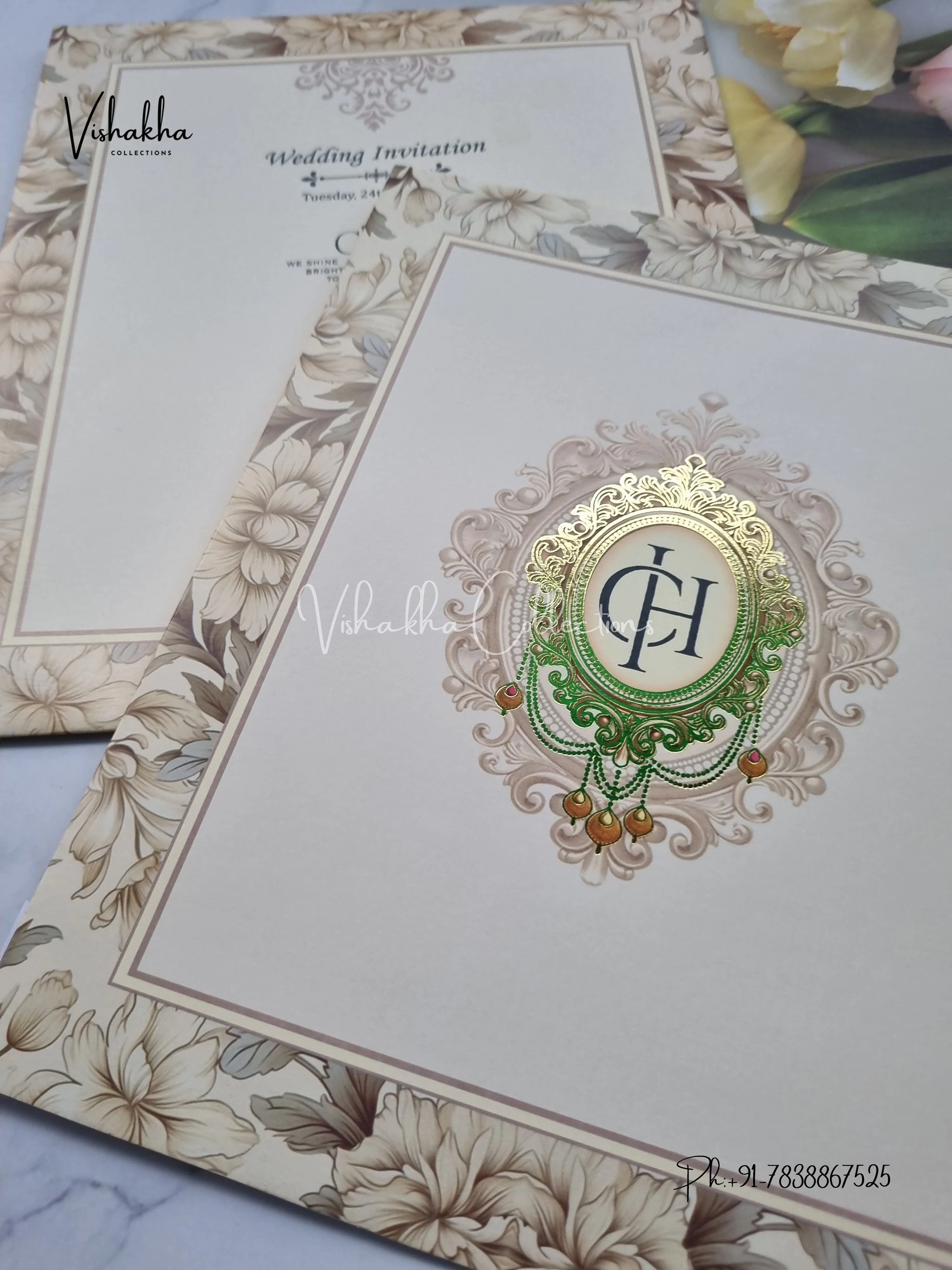 Flower Hindu Muslim Christian Sikh invitation Cards EJ-5282 - Image 2