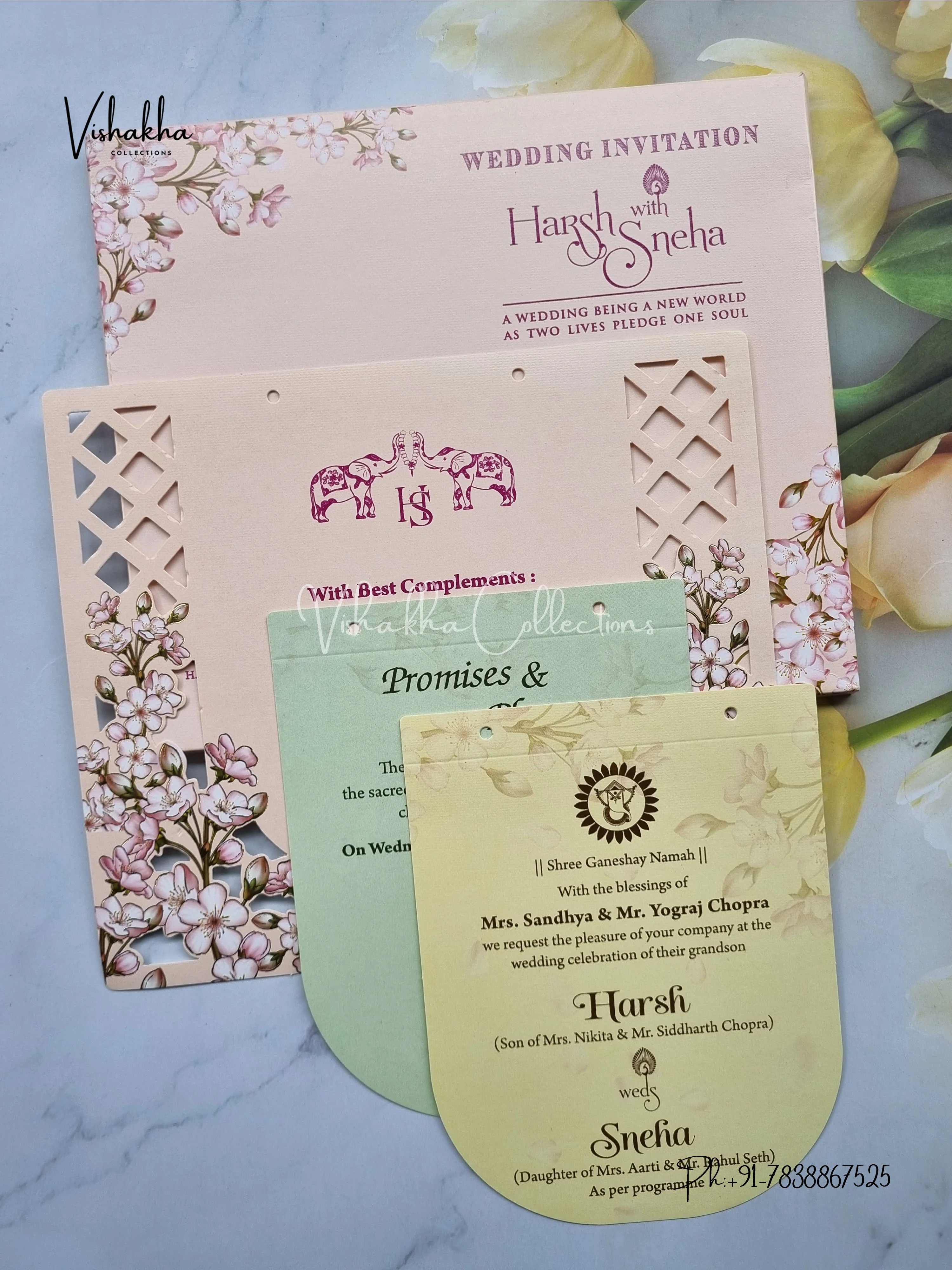 Flower Hindu Muslim Christian Sikh Laser Cut invitation Cards EJ-5191 - Image 3