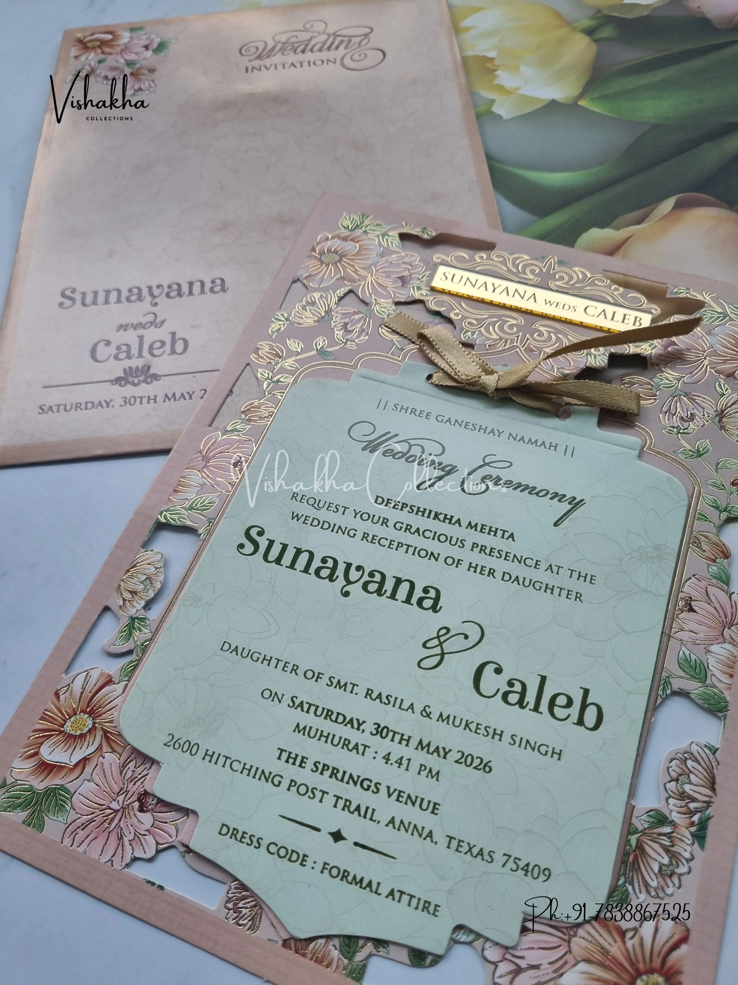 Flower Hindu Muslim Christian Sikh Laser Cut invitation Cards VN-670 - Image 2