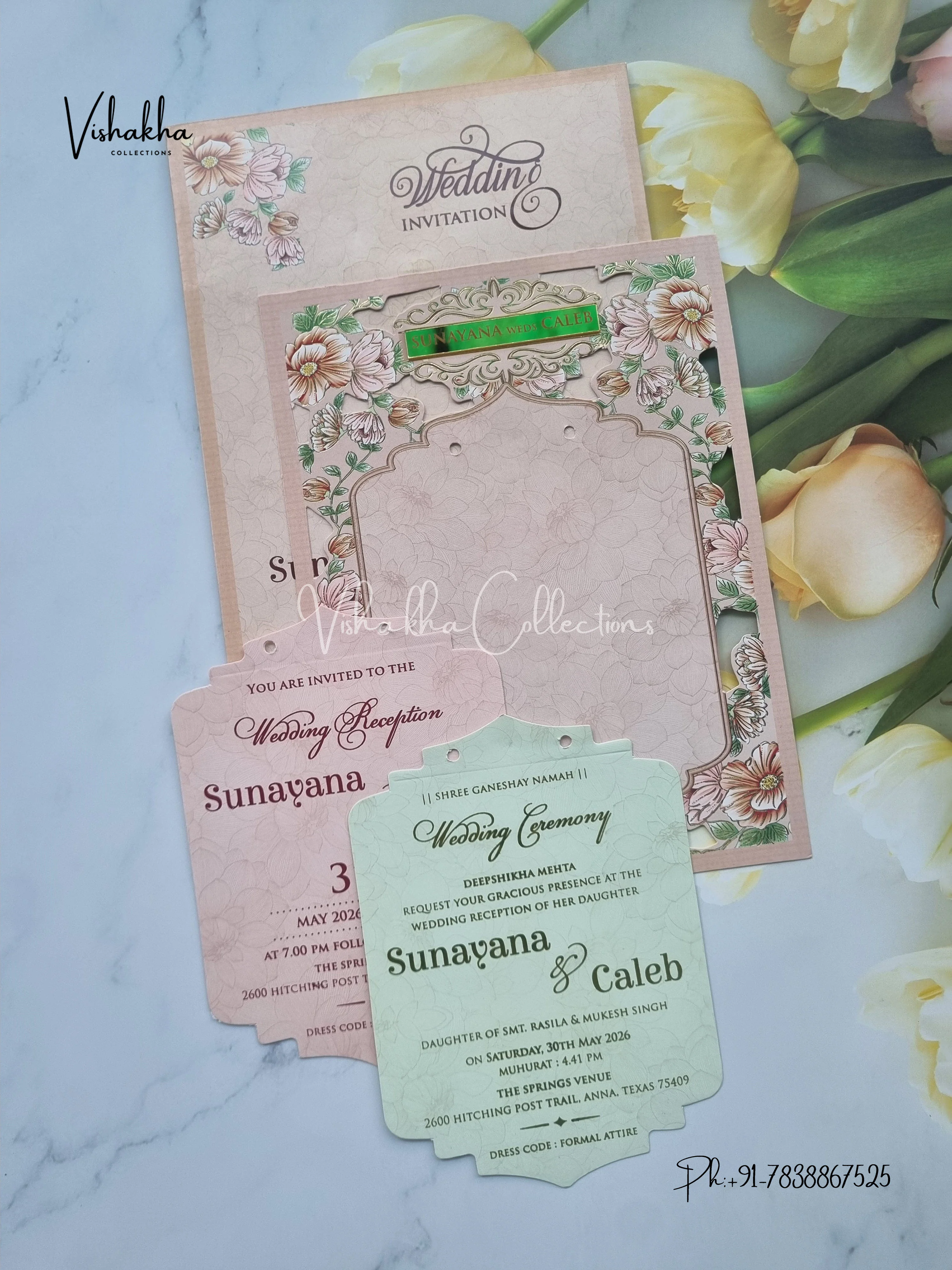 Flower Hindu Muslim Christian Sikh Laser Cut invitation Cards VN-670 - Image 3