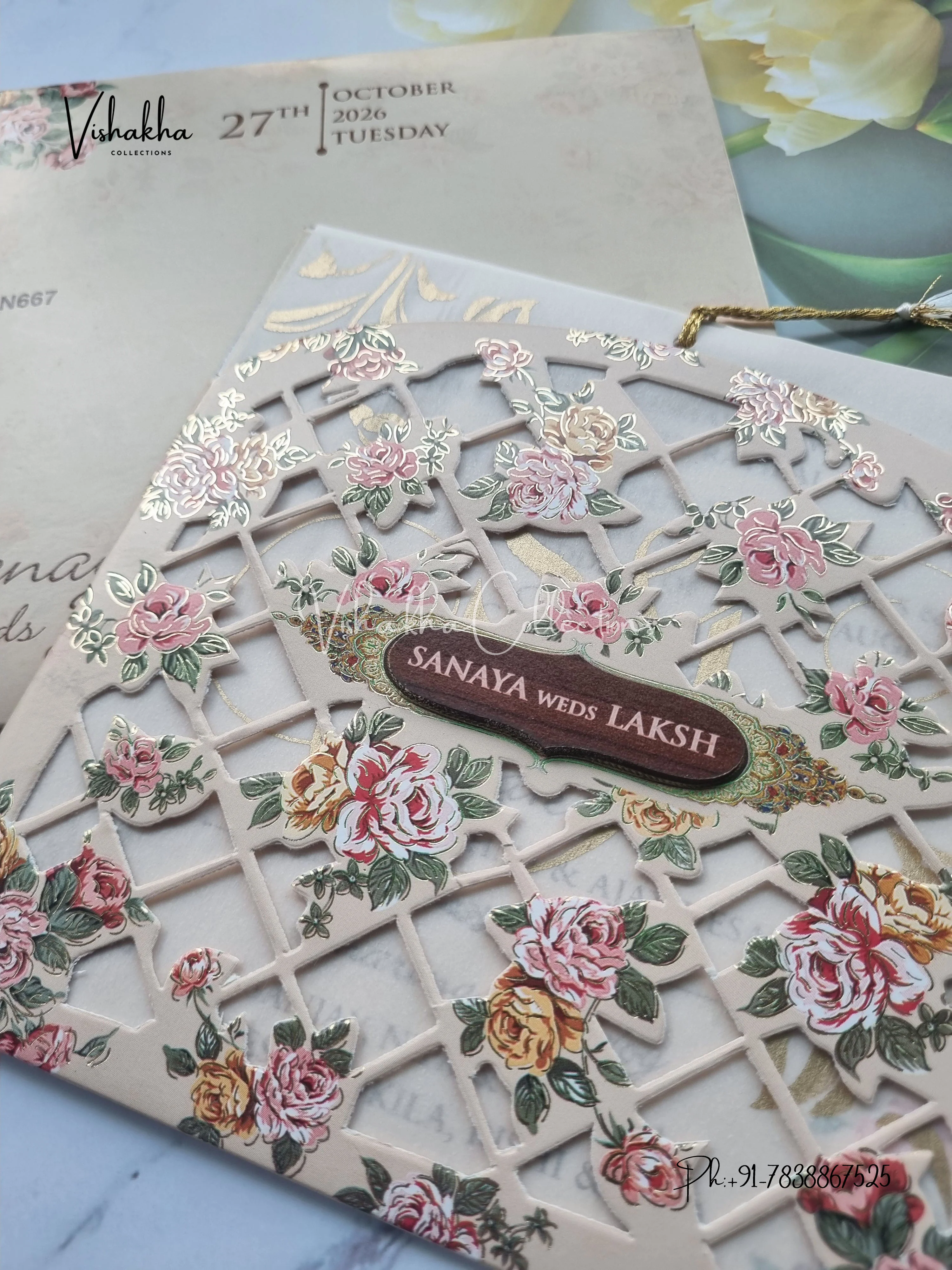 Flower Hindu Muslim Christian Sikh Laser Cut Vellum Paper invitation Cards VN-667 - Image 2