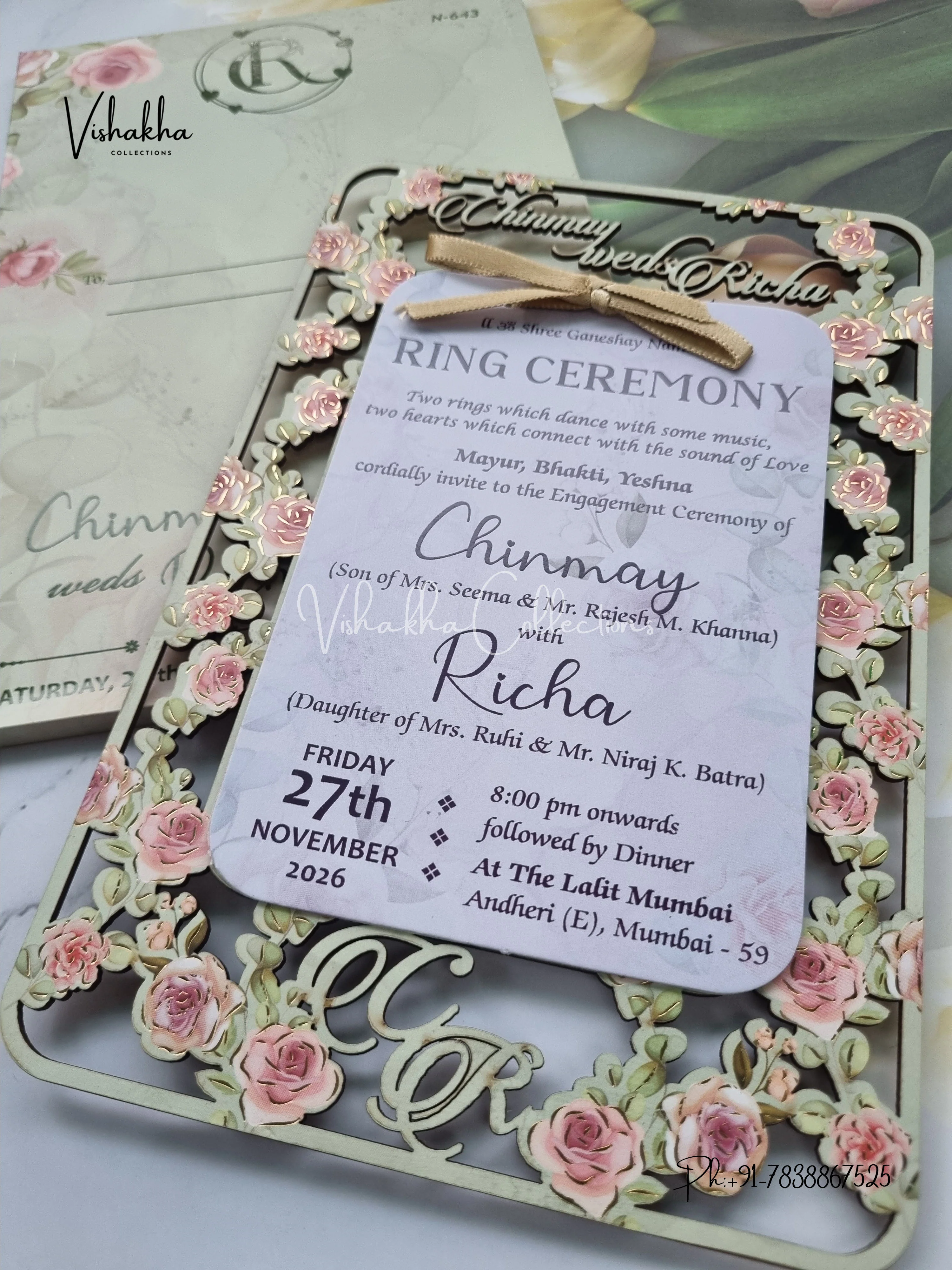 Flower Hindu Muslim Christian Sikh MDF Board Laser Cut invitation Cards VN-643 - Image 2