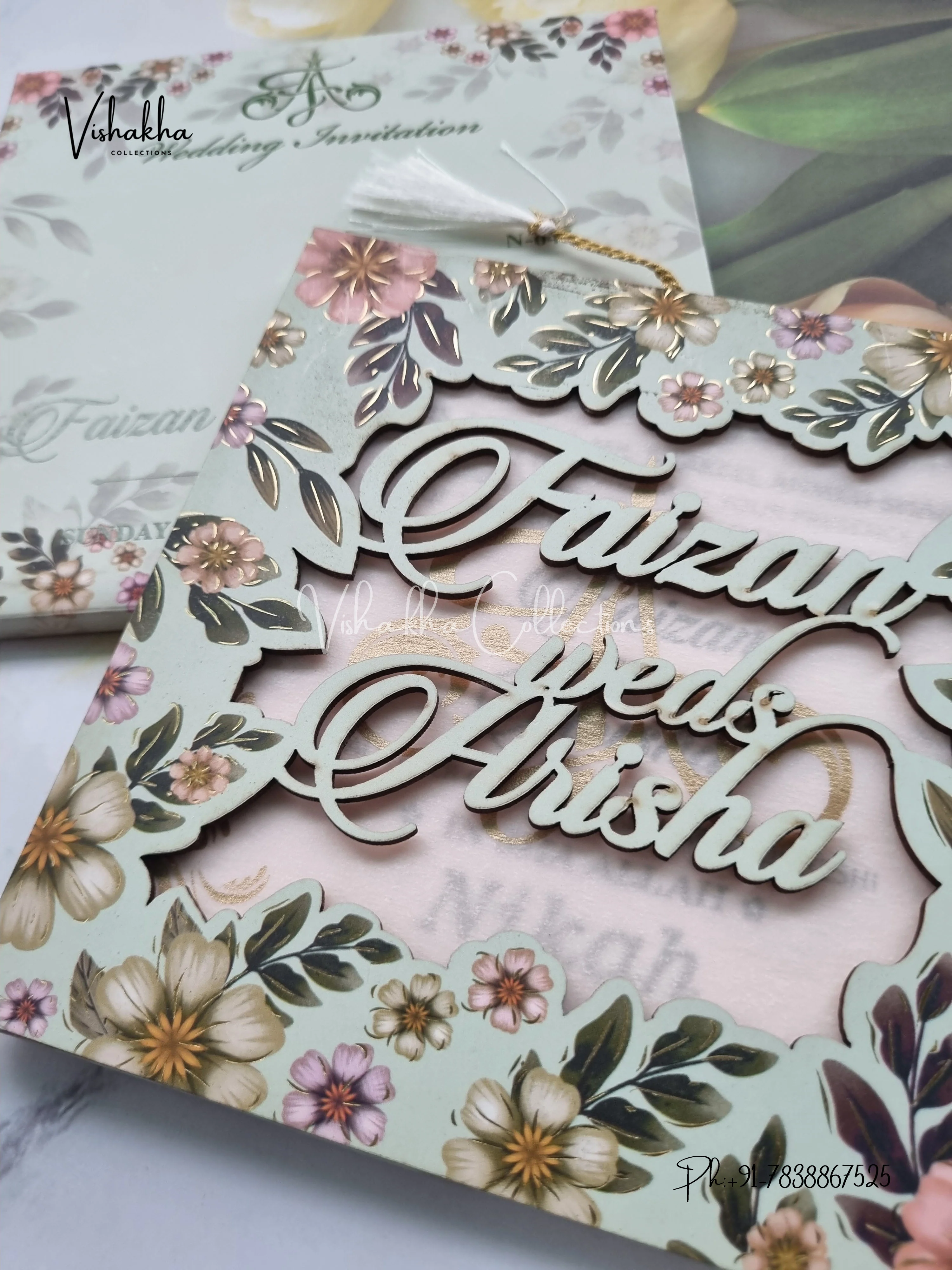 Flower Hindu Muslim Christian Sikh MDF Board Laser Cut Named MDF Laser Cut invitation Cards VN-645 - Image 2