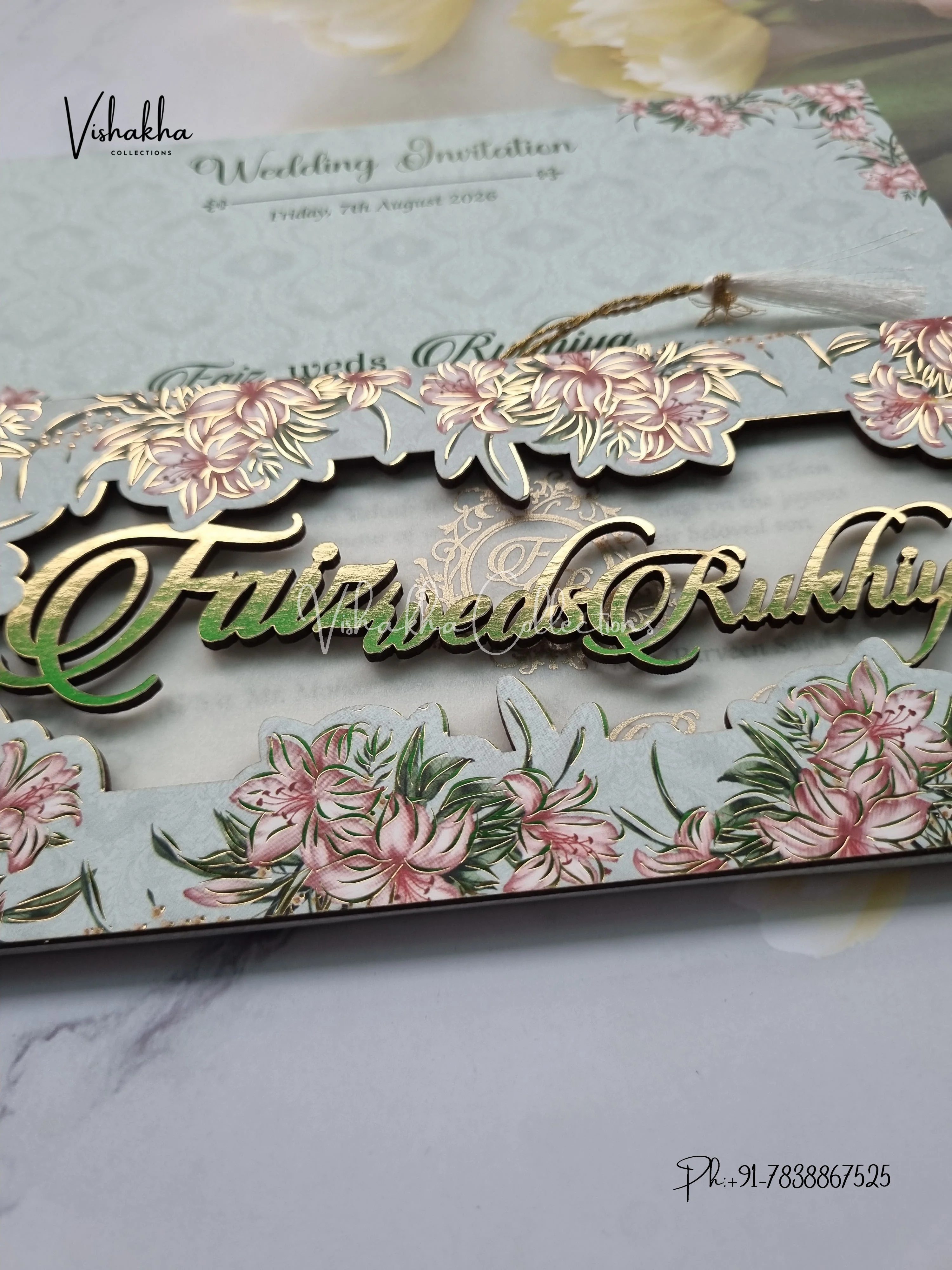 Flower Hindu Muslim Christian Sikh MDF Board Laser Cut Named MDF Laser Cut invitation Cards VN-715 - Image 2