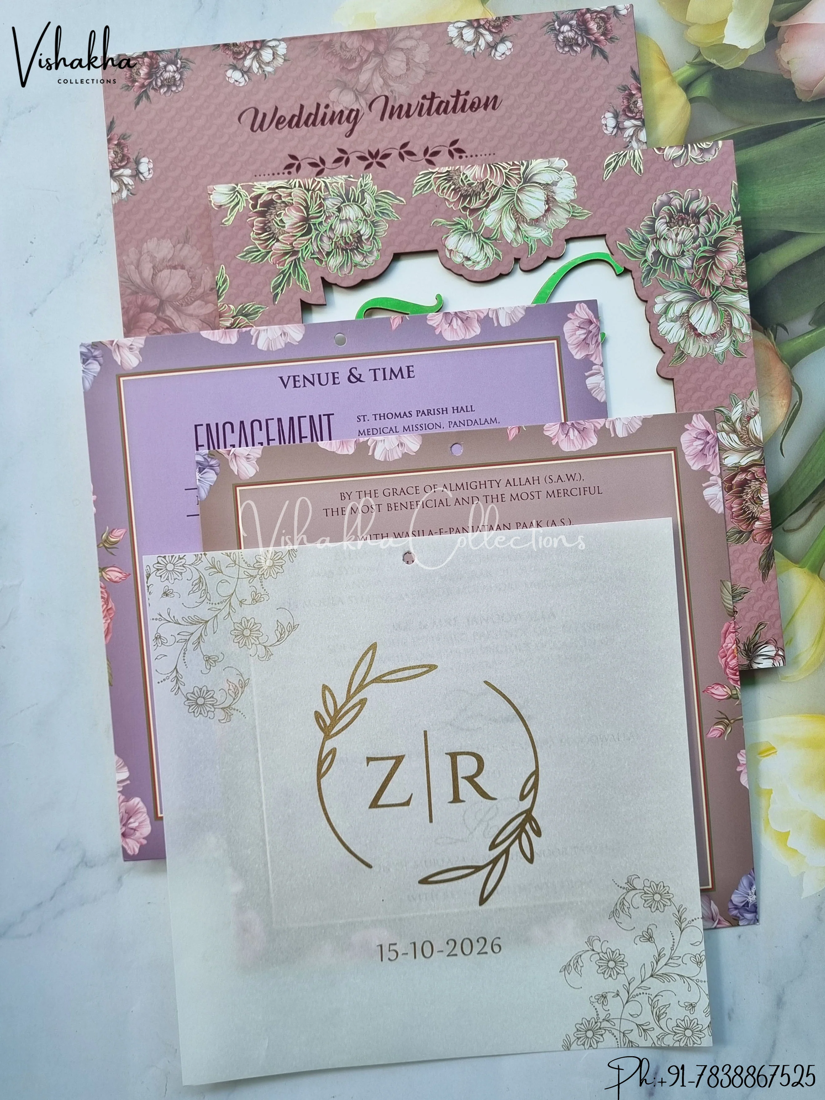 Flower Hindu Muslim Christian Sikh MDF Board Laser Cut Named MDF Laser Cut invitation Cards VN-751 - Image 3