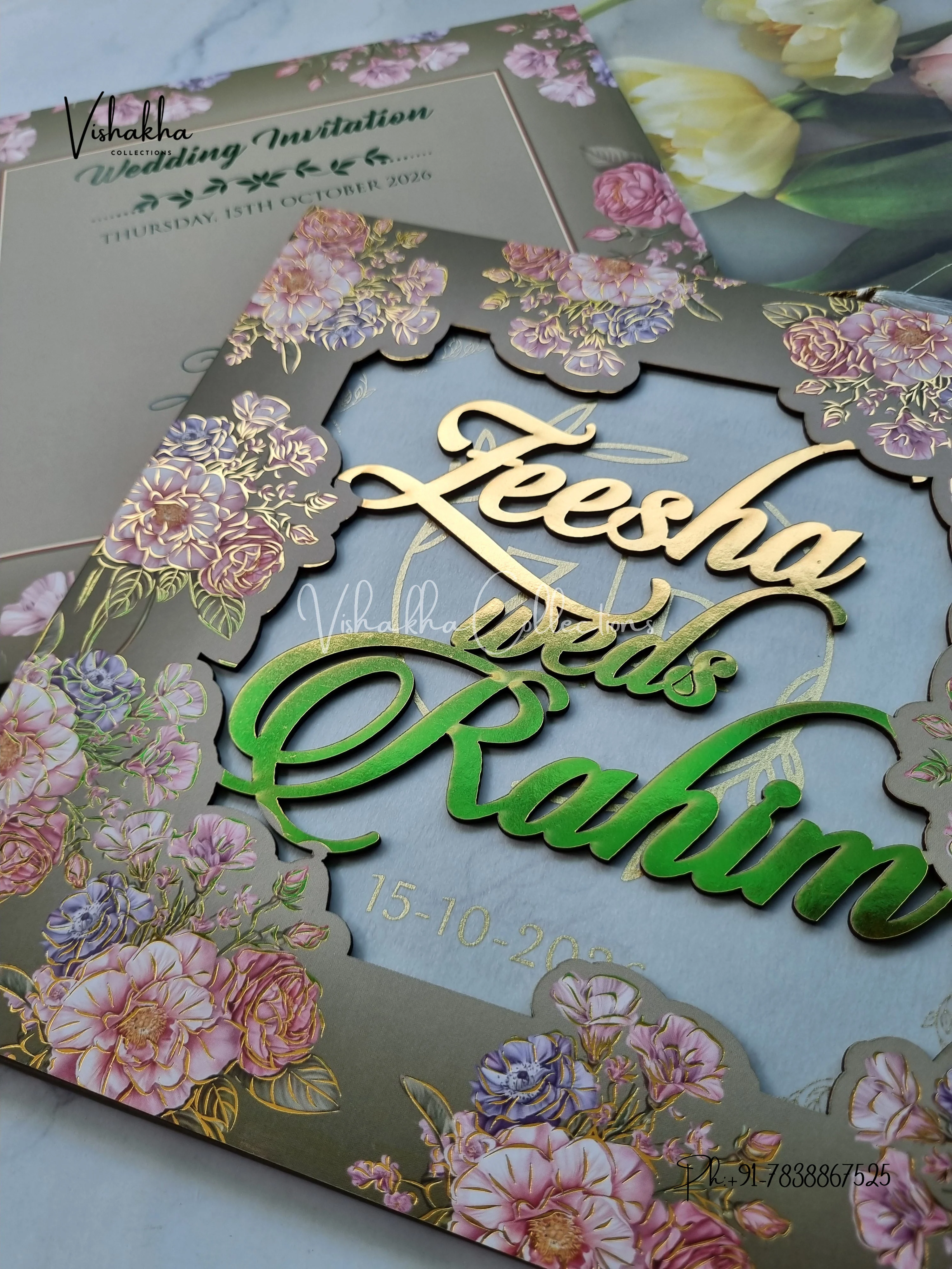 Flower Hindu Muslim Christian Sikh MDF Board Laser Cut Named MDF Laser Cut invitation Cards VN-752 - Image 2