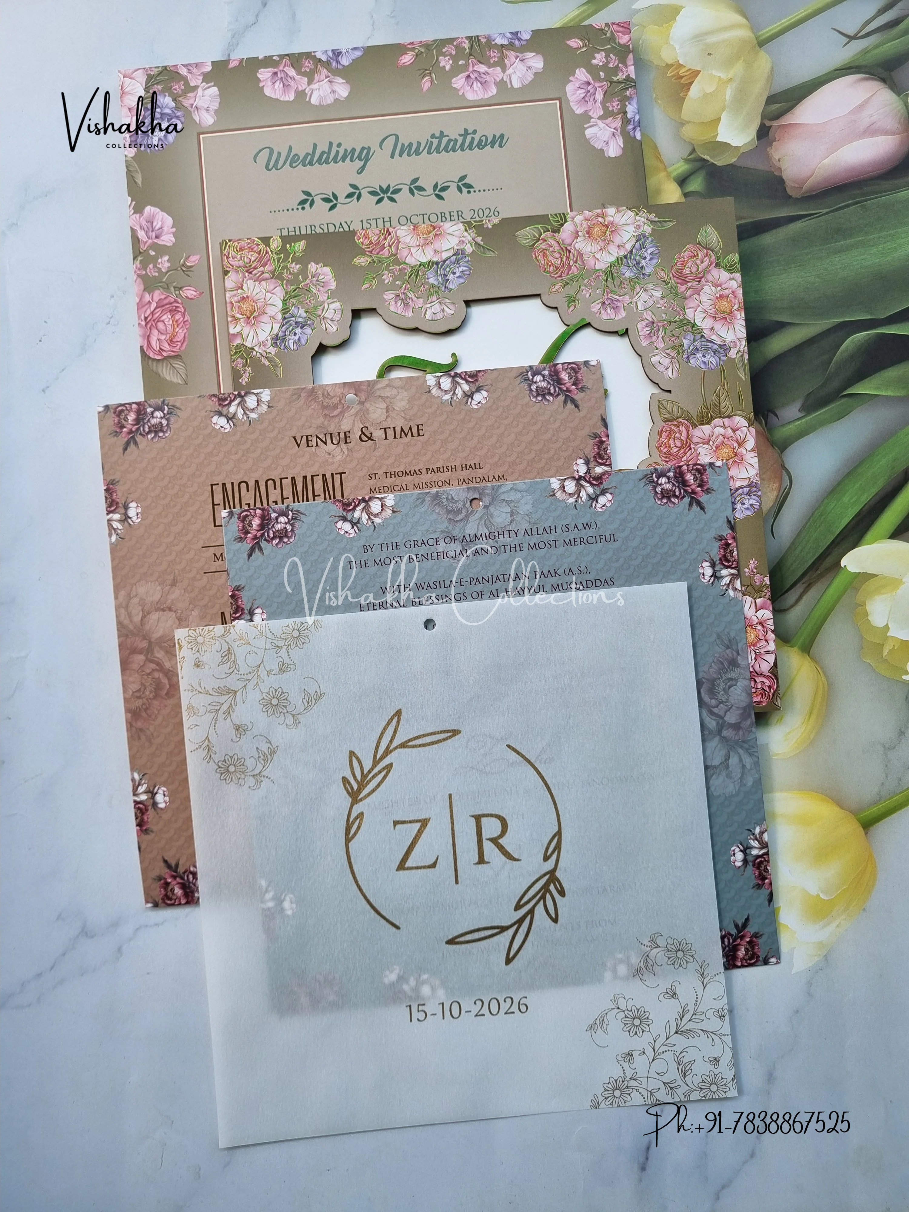 Flower Hindu Muslim Christian Sikh MDF Board Laser Cut Named MDF Laser Cut invitation Cards VN-752 - Image 3