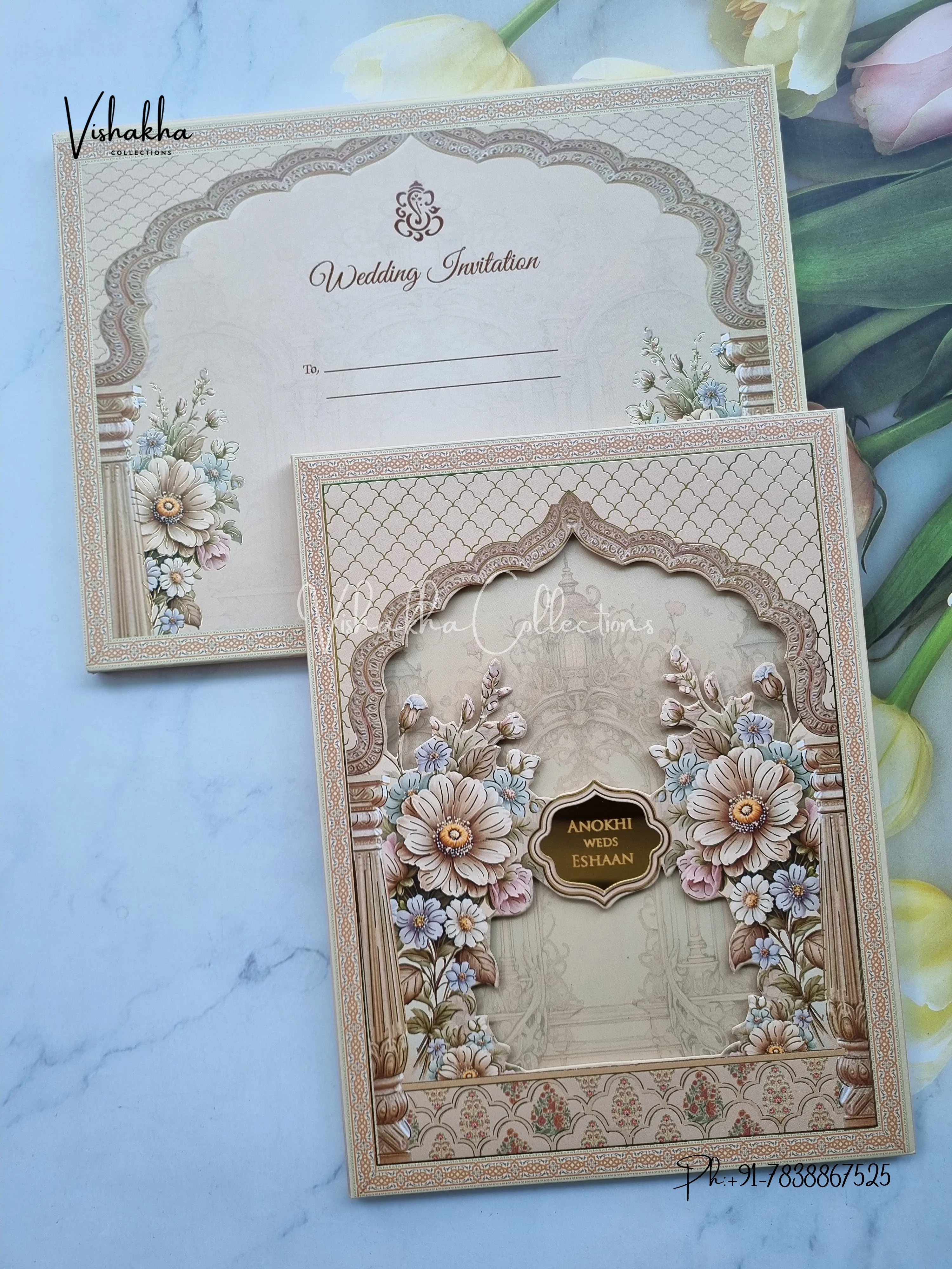 Flower Hindu Muslim Christian Sikh Padded Colored invitation Cards CC-3683