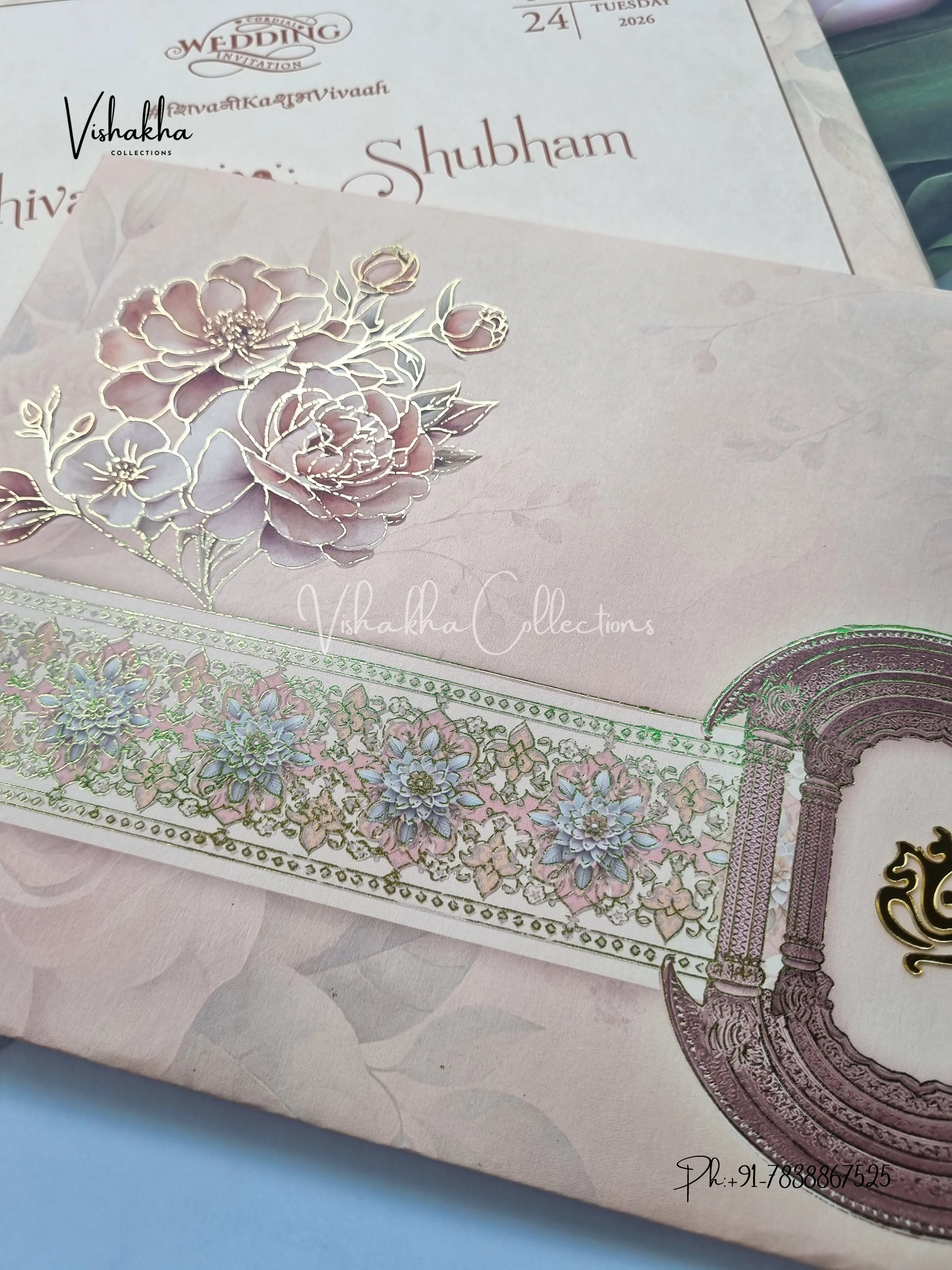 Flower Hindu Muslim Christian Sikh Padded invitation Cards ATS-220 - Image 2