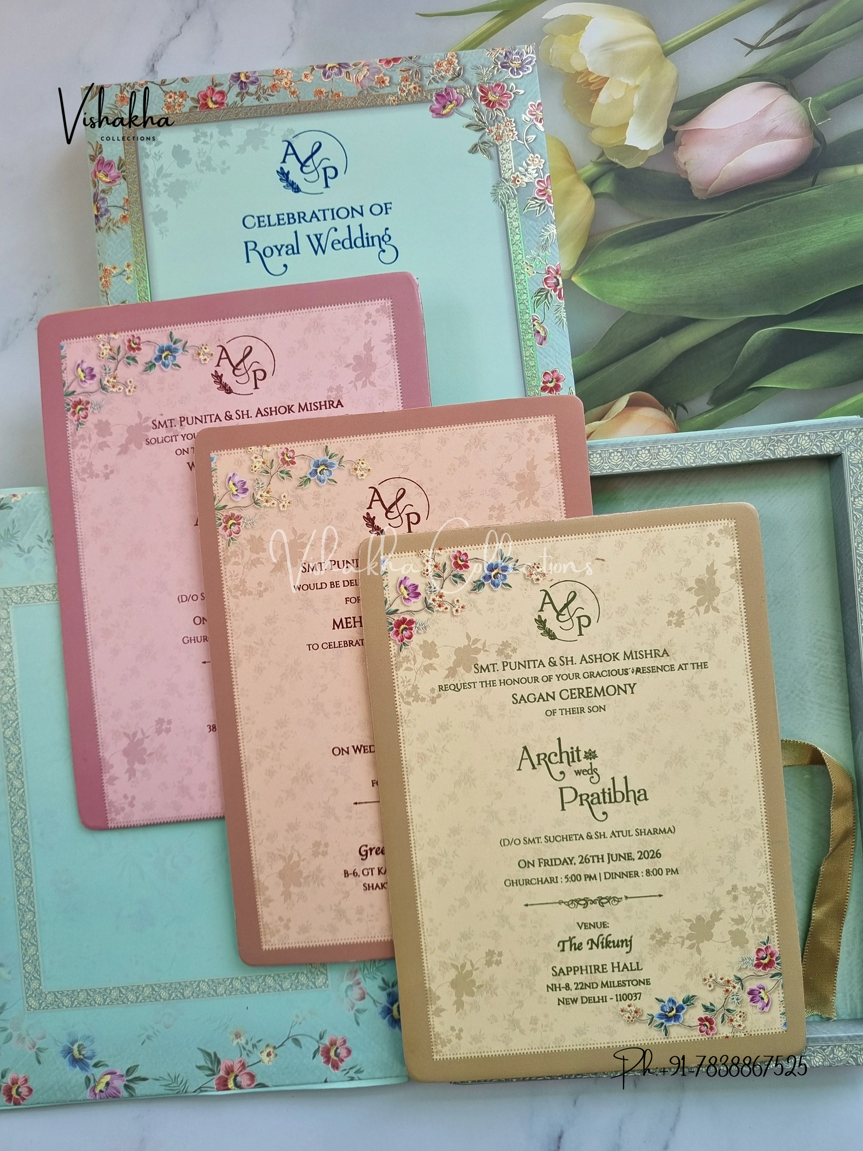 Flower Hindu Muslim Christian Sikh Padded invitation Cards CR-5092 - Image 3