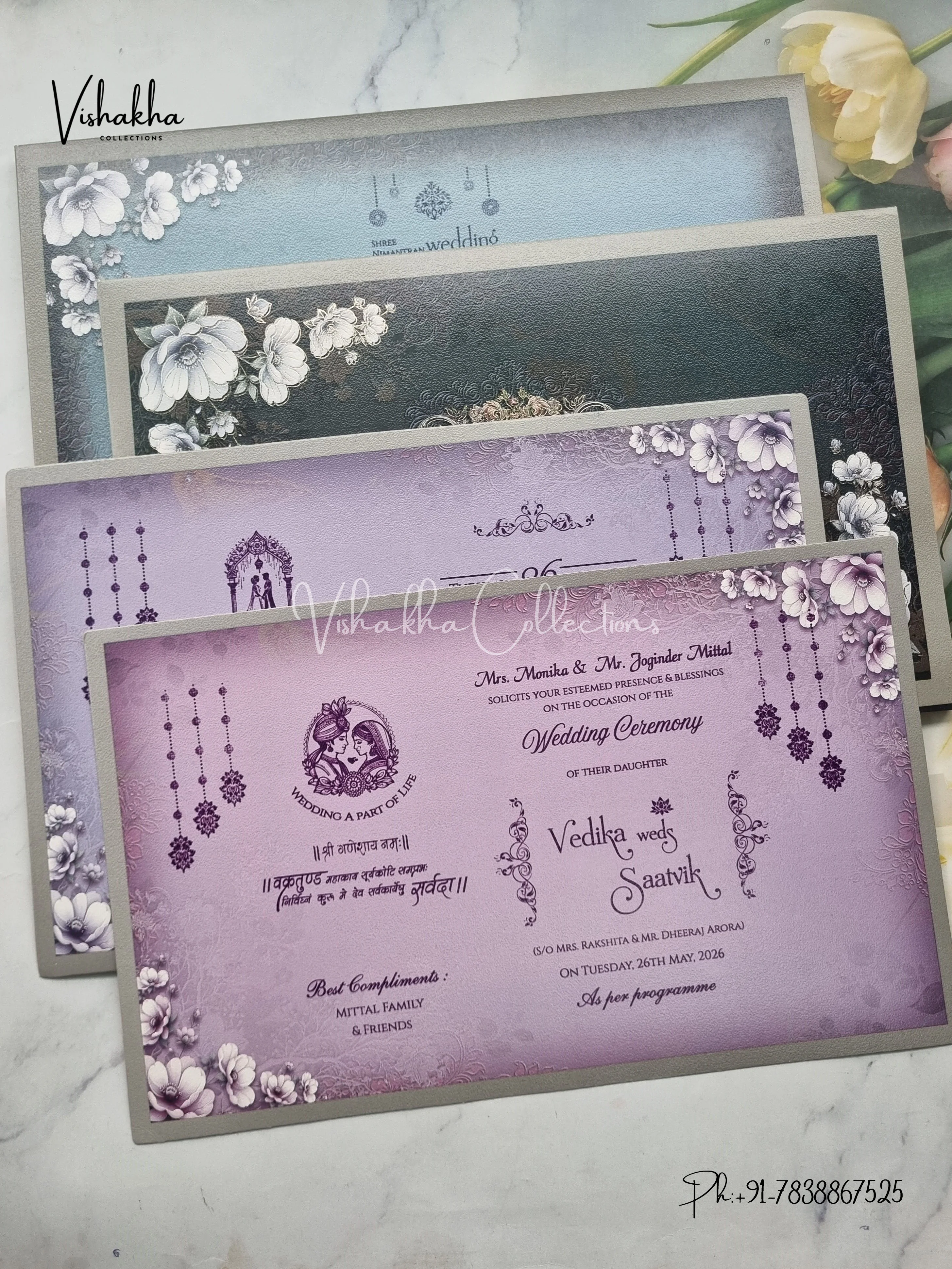 Flower Hindu Muslim Christian Sikh Padded invitation Cards CR-7096 - Image 3