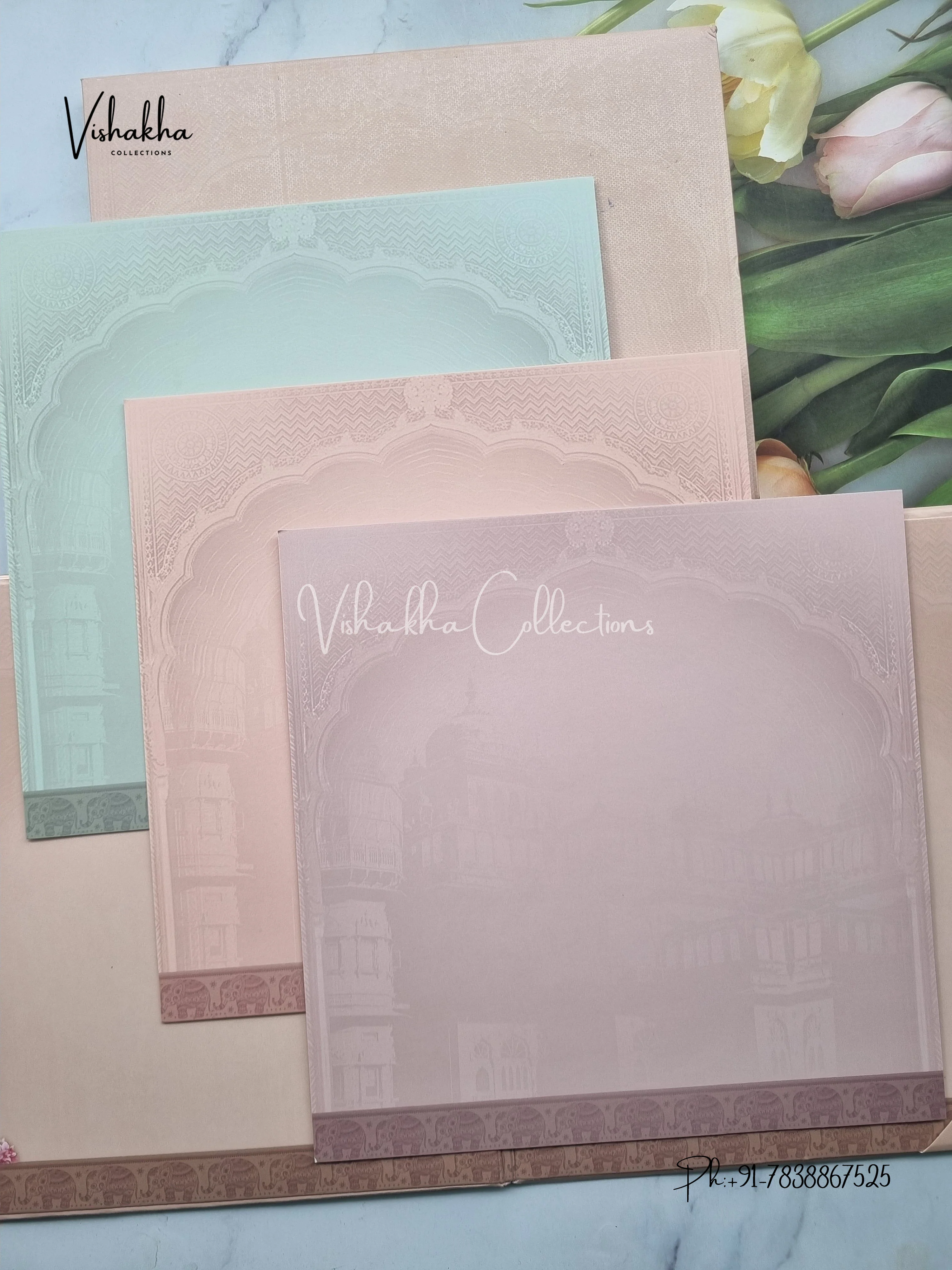 Flower Hindu Muslim Christian Sikh Padded invitation Cards LN-770 - Image 3