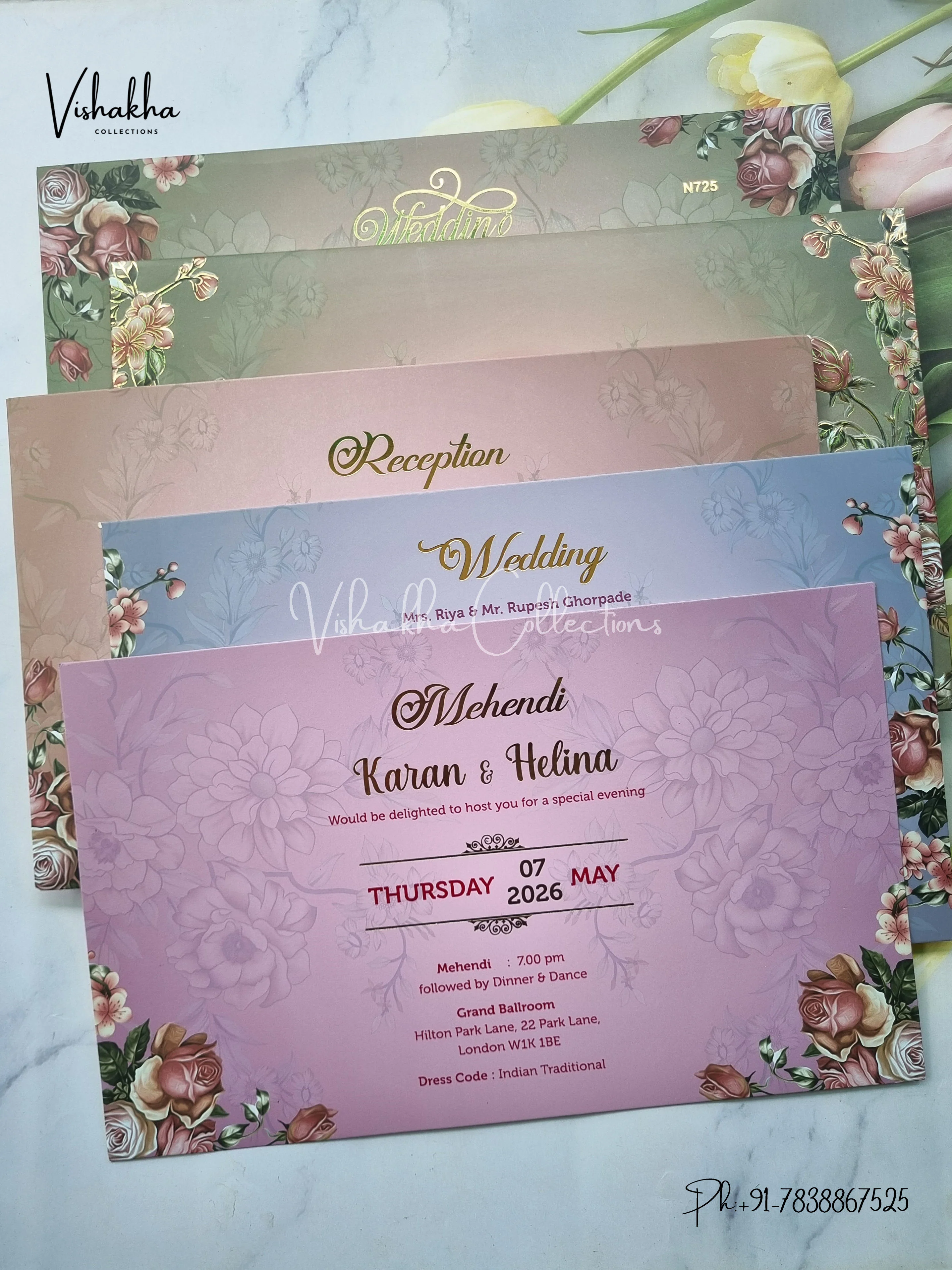 Flower Hindu Muslim Christian Sikh Padded invitation Cards VN-725 - Image 3