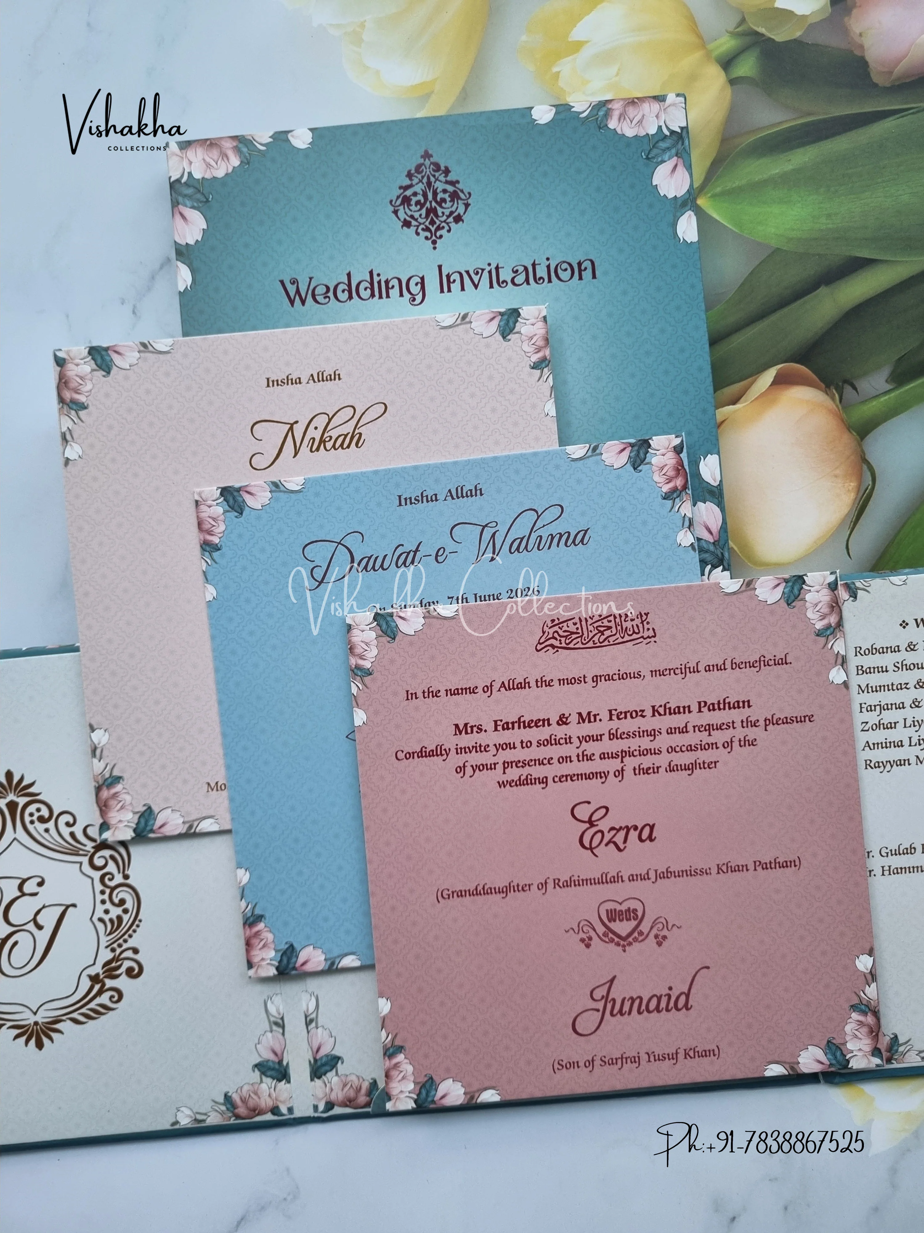 Flower Hindu Muslim Christian Sikh Padded invitation Cards VN-748 - Image 3