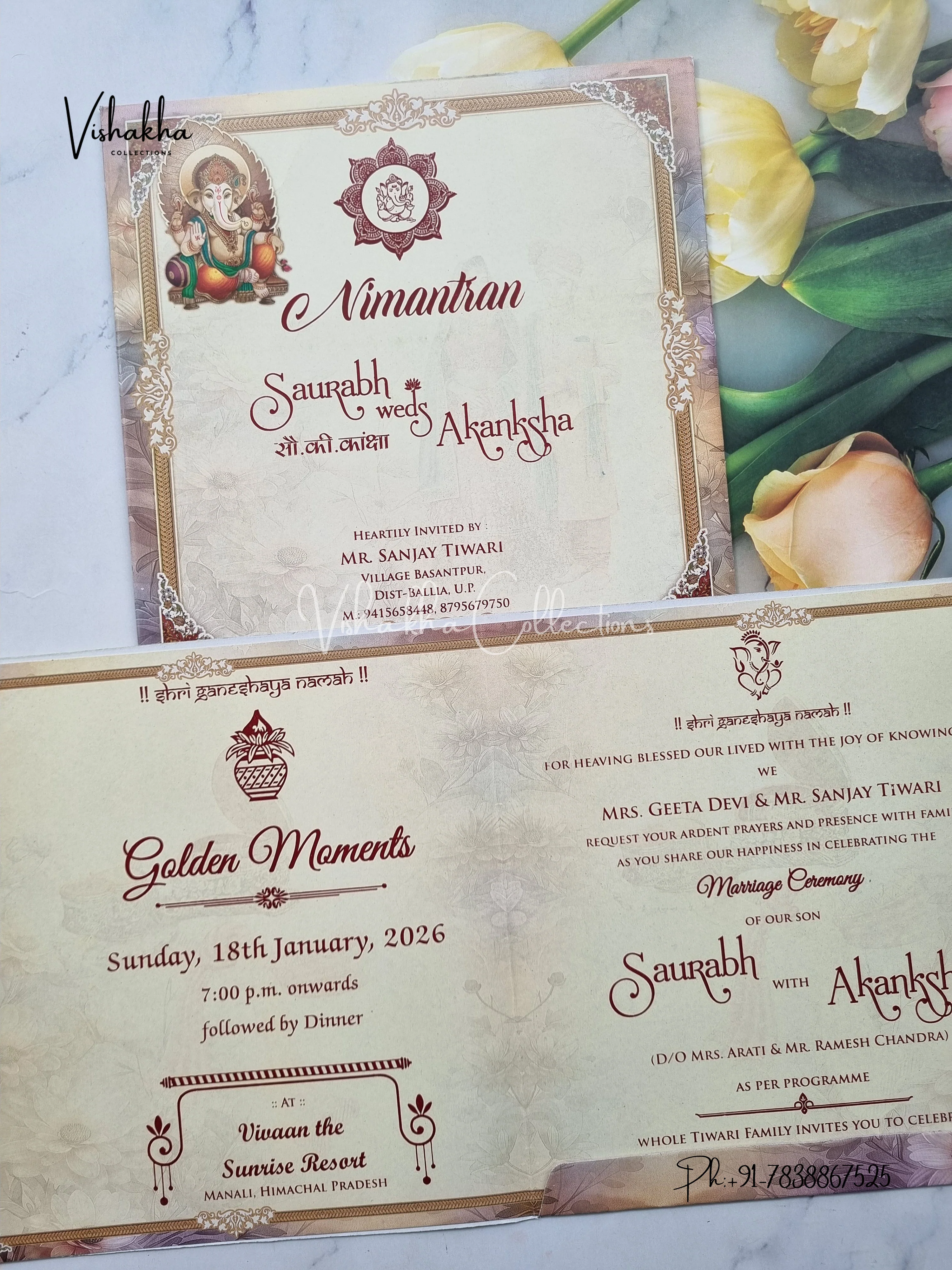 Ganesh Ji Dulah Dulhan Hindu Greyish Brown Colored invitation Cards NA-1125-189 - Image 3