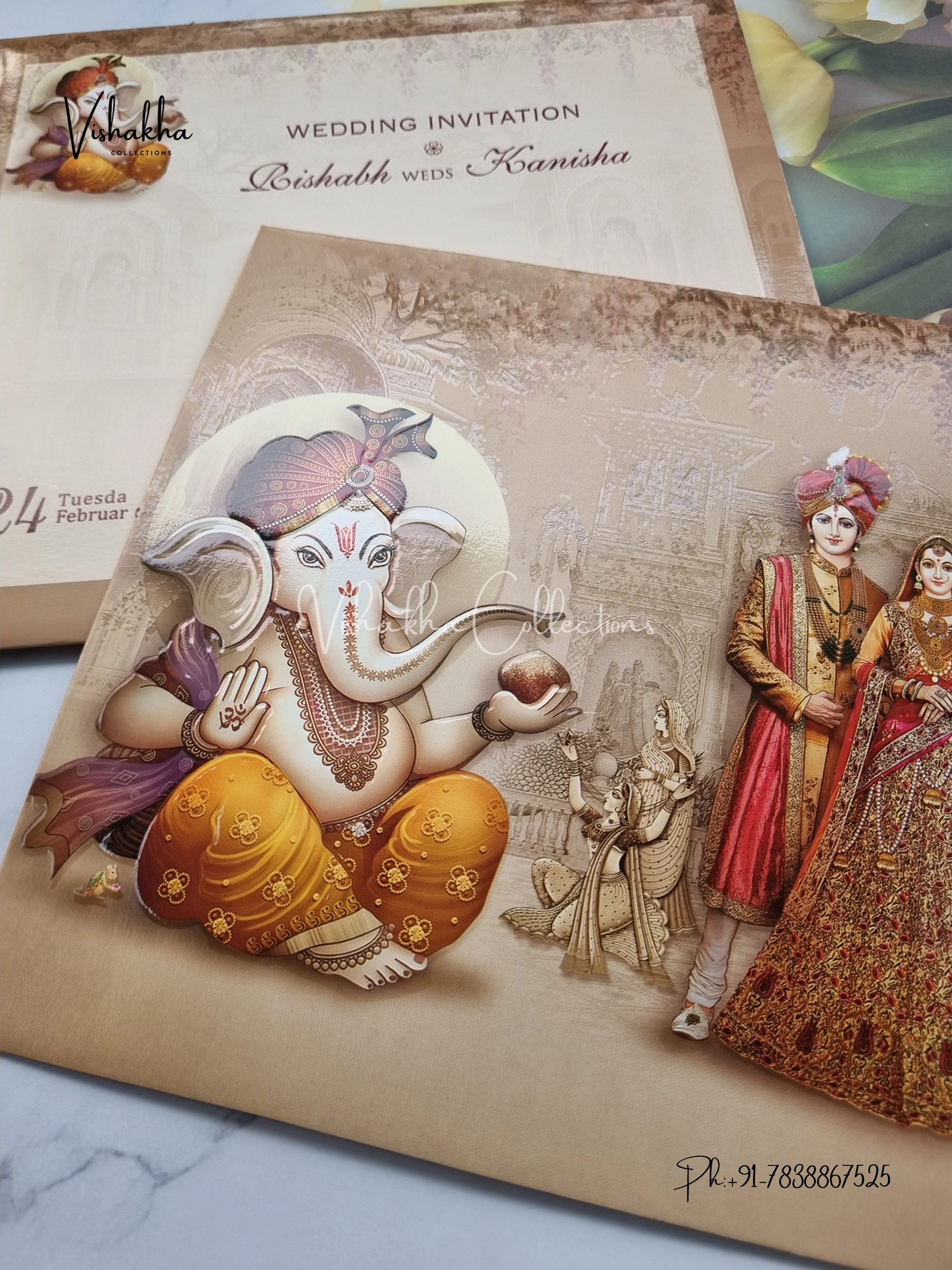 Ganesh Ji Dulah Dulhan Hindu invitation Cards EJ-5088 - Image 2