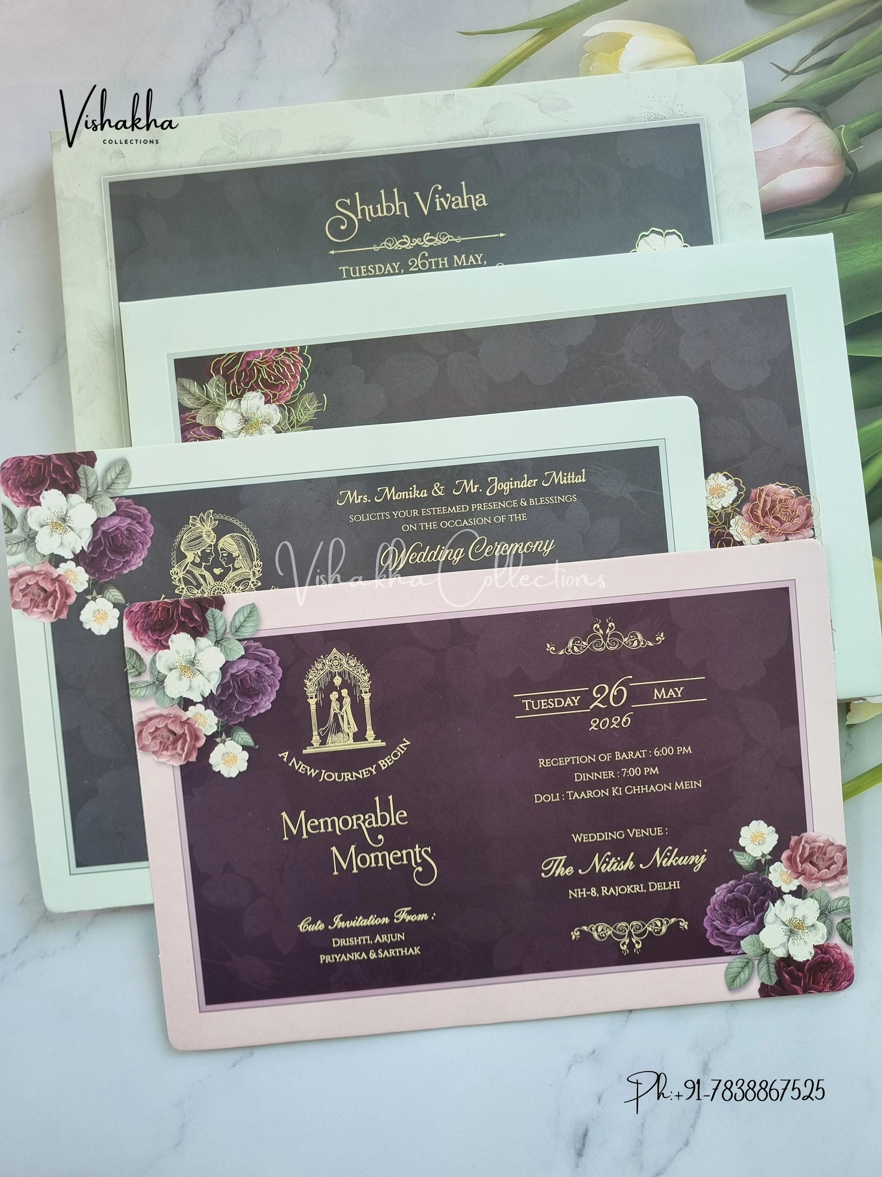 Ganesh Ji Flower Hindu Sikh Padded invitation Cards CR-2012 - Image 3