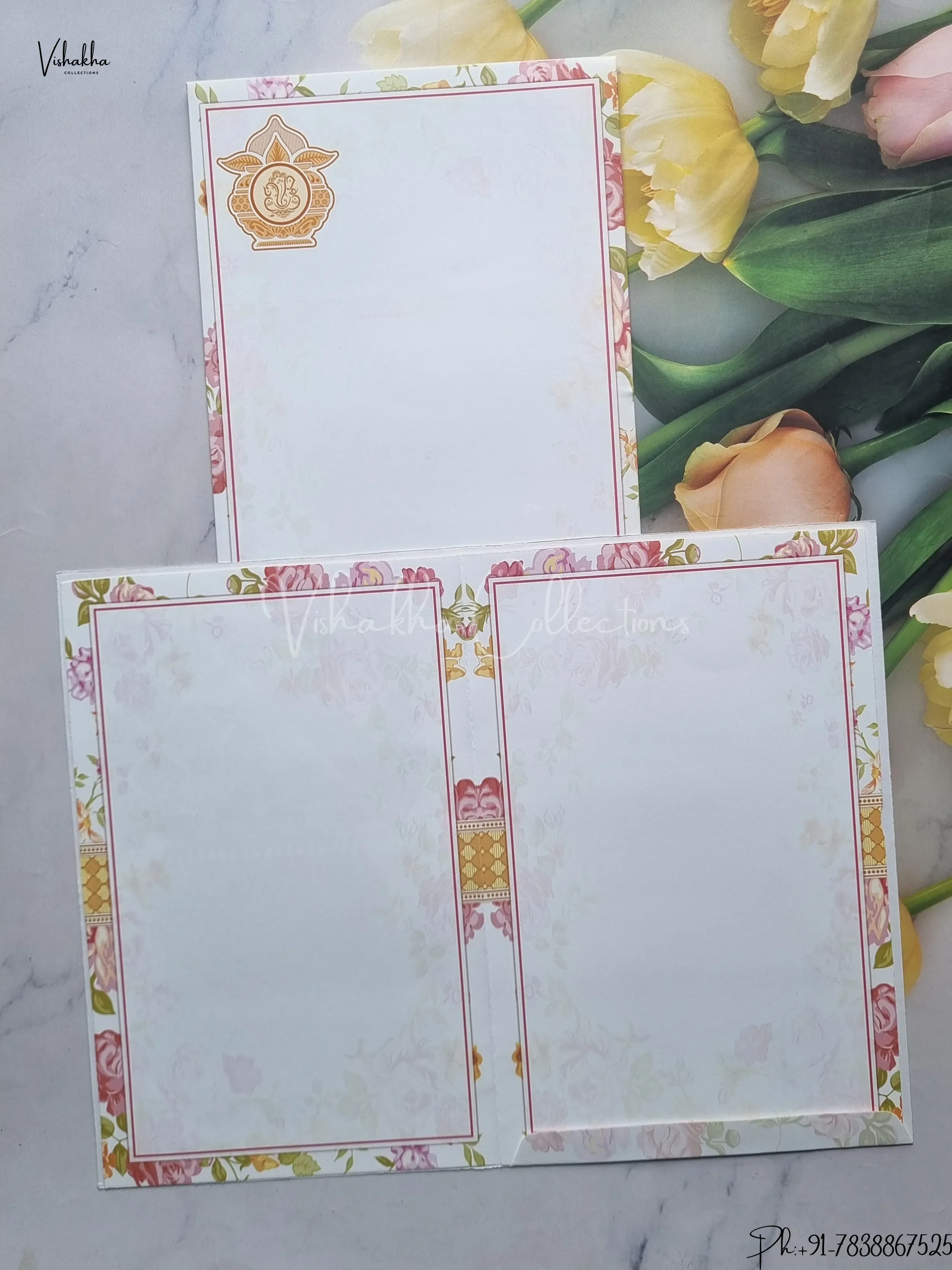 Ganesh Ji Flower Hindu White Colored wedding invitation Cards GS-4861 - Image 2